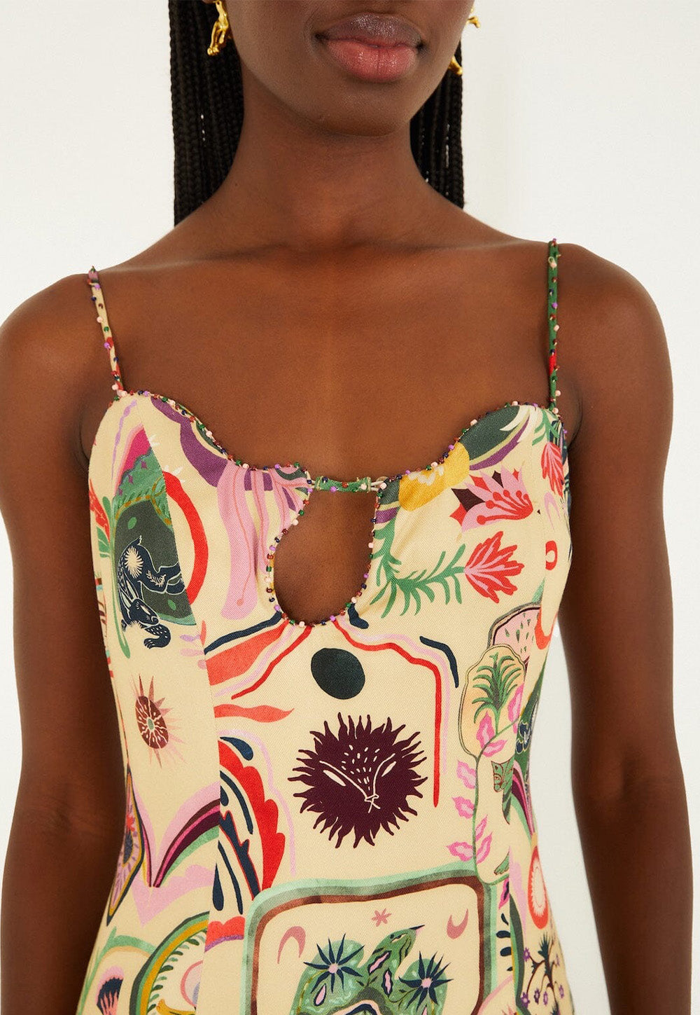 Sleeveless Midi Dress - Artsy Surreal Land Beige