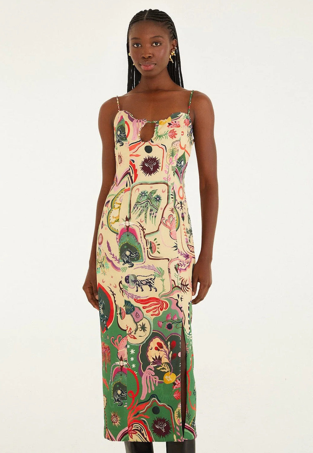 Sleeveless Midi Dress - Artsy Surreal Land Beige