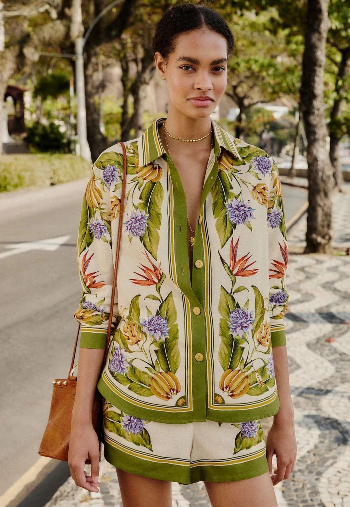Tropical Scarf Sand Shirt - Green