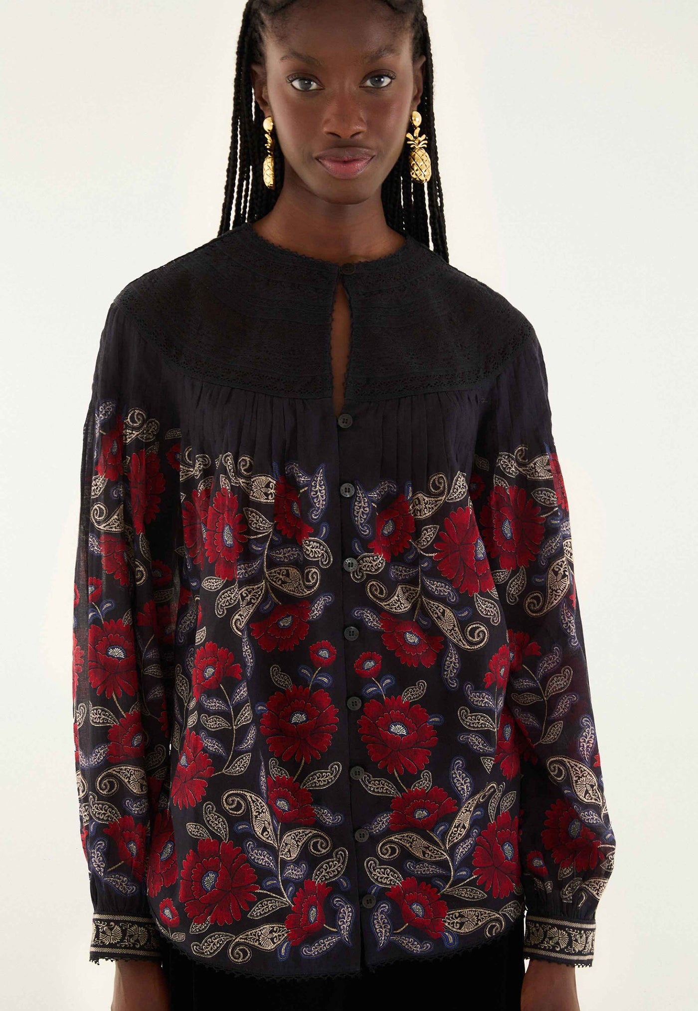 Valentina Long Sleeve Blouse - Black