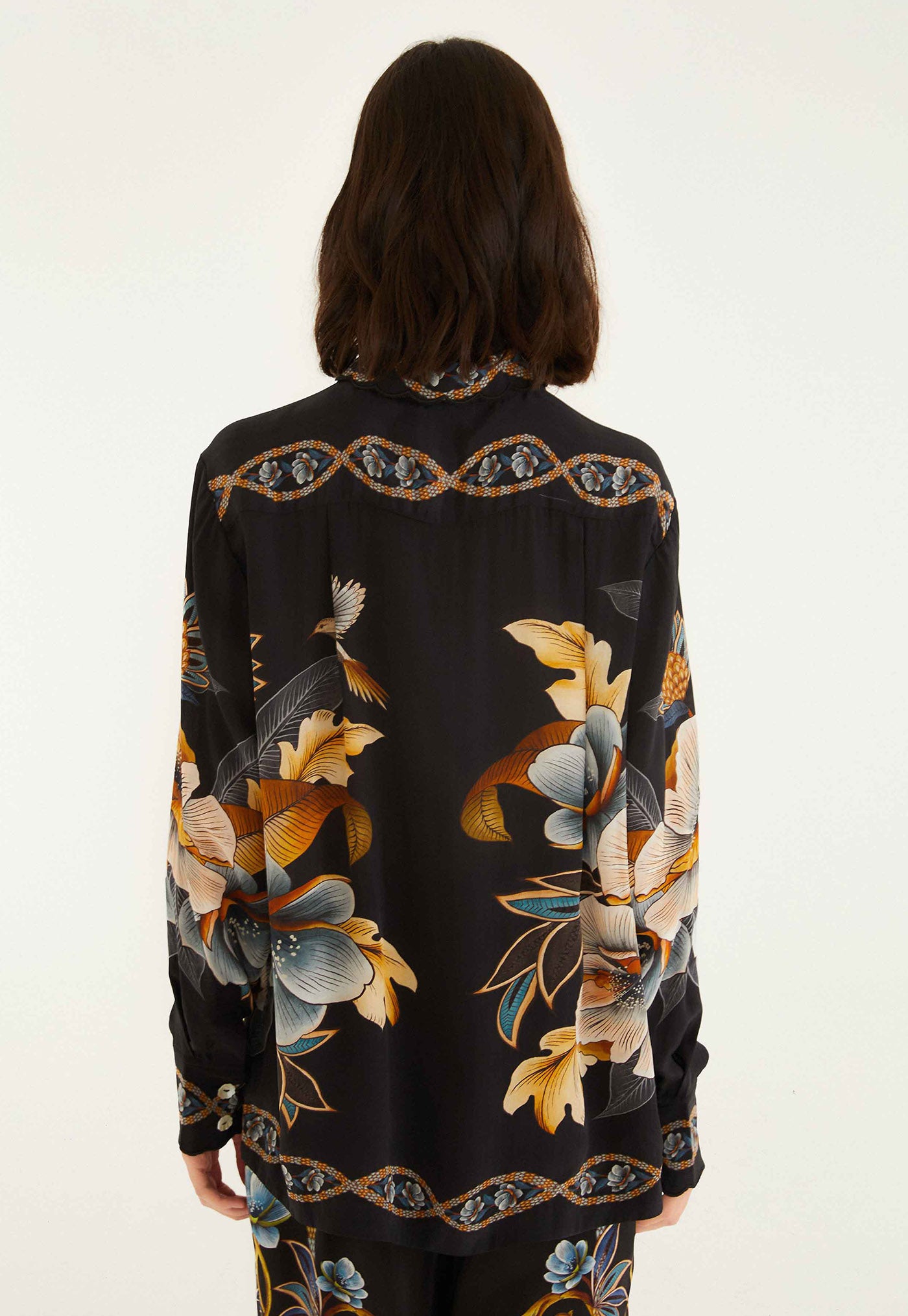 Snake Floral Pajama Shirt - Black