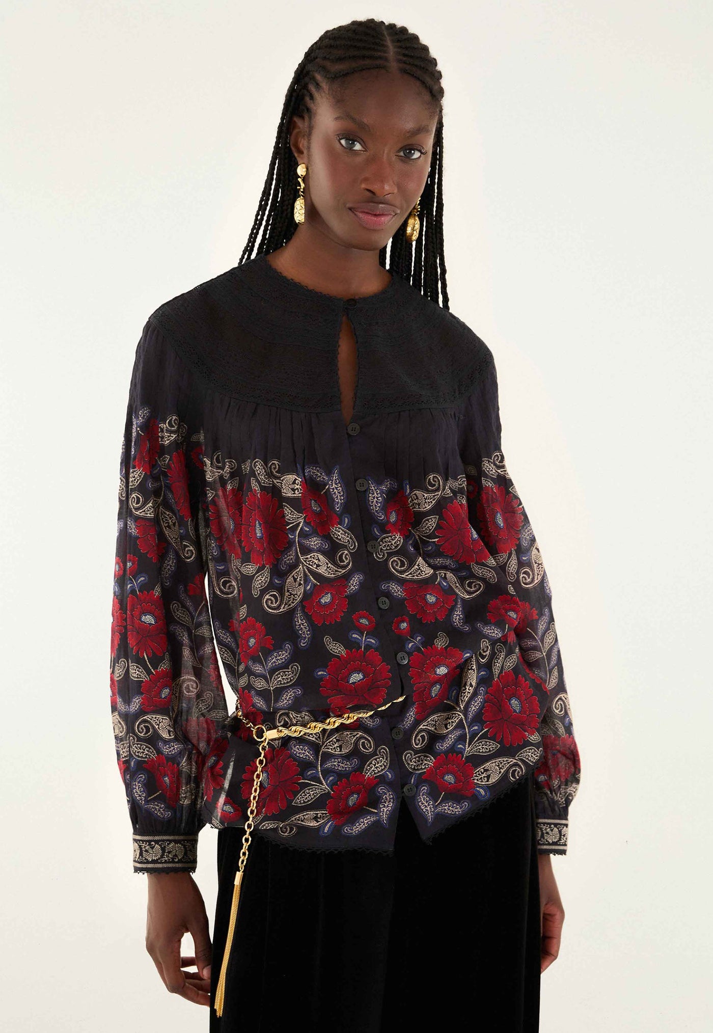 Valentina Long Sleeve Blouse - Black