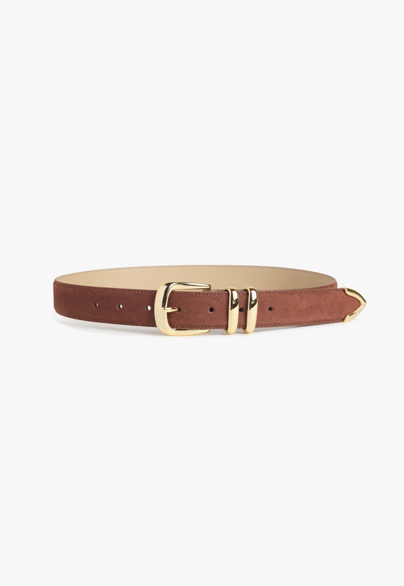 The Suede Jordan Belt - Tan/Polished Gold