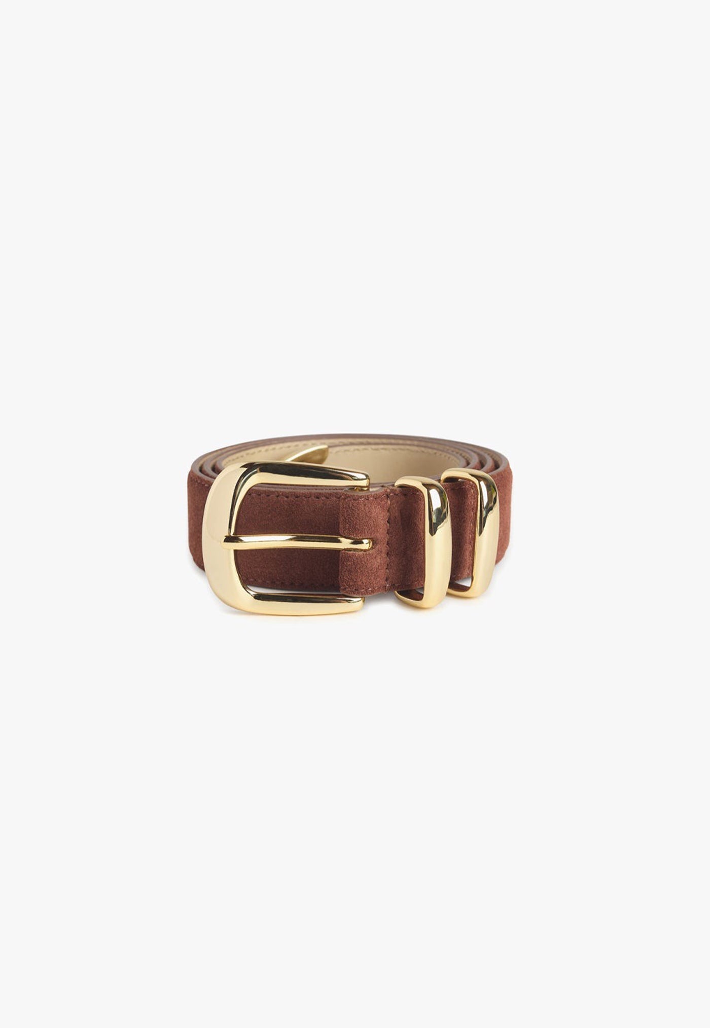 The Suede Jordan Belt - Tan/Polished Gold