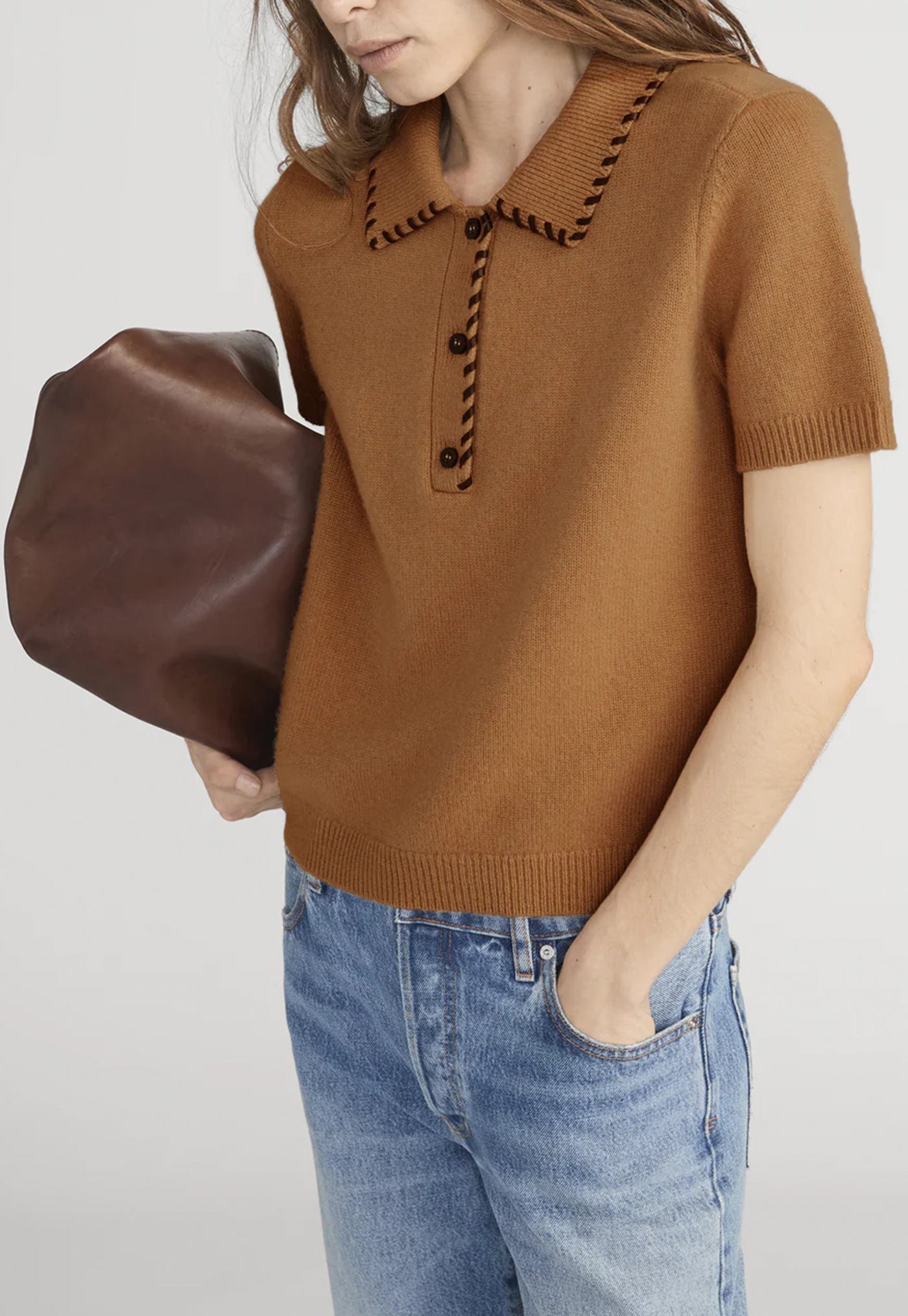 The Leather Stitch Polo - Camel