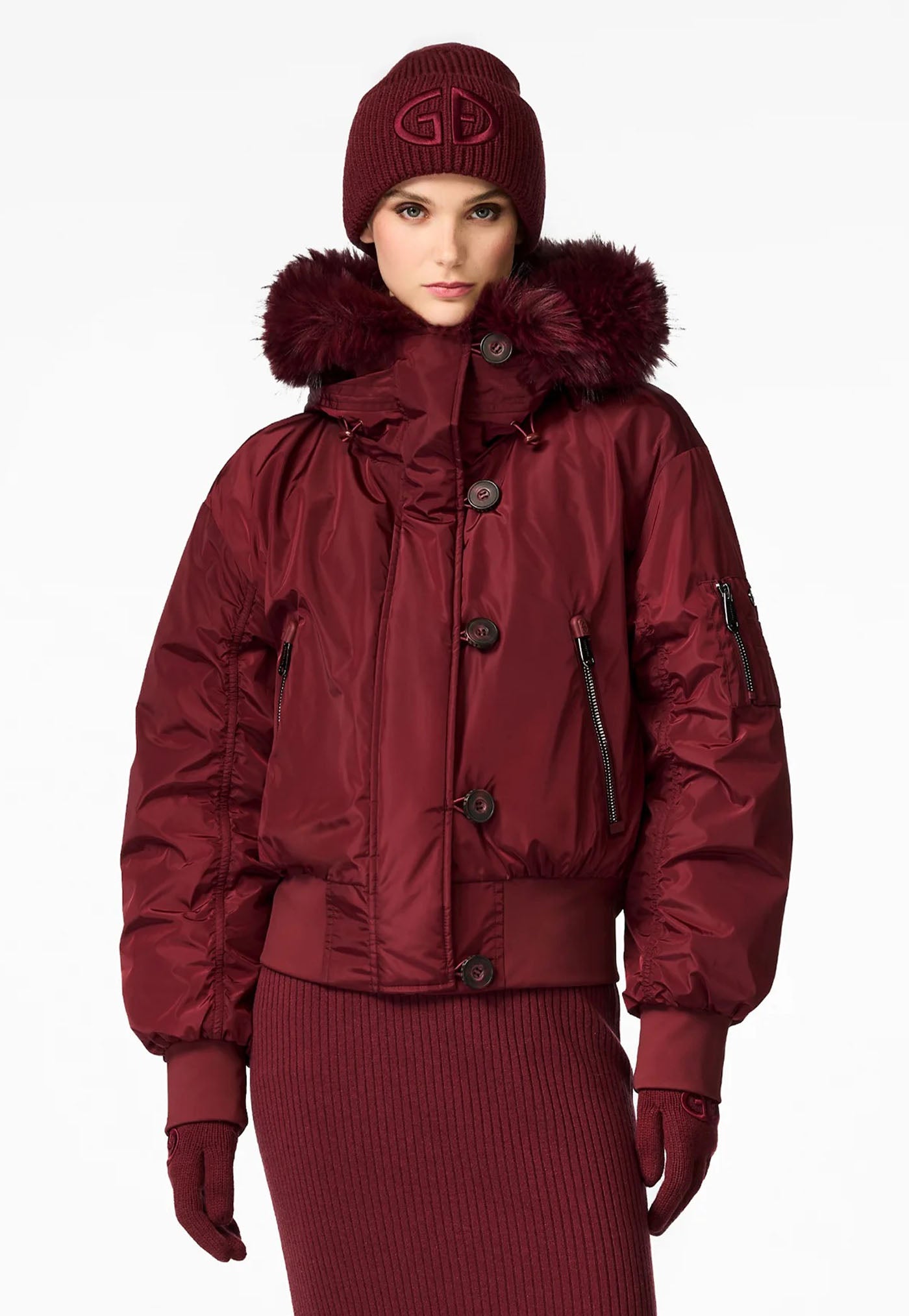 Jeanne Ski Jacket Faux Border - Vino Rosso