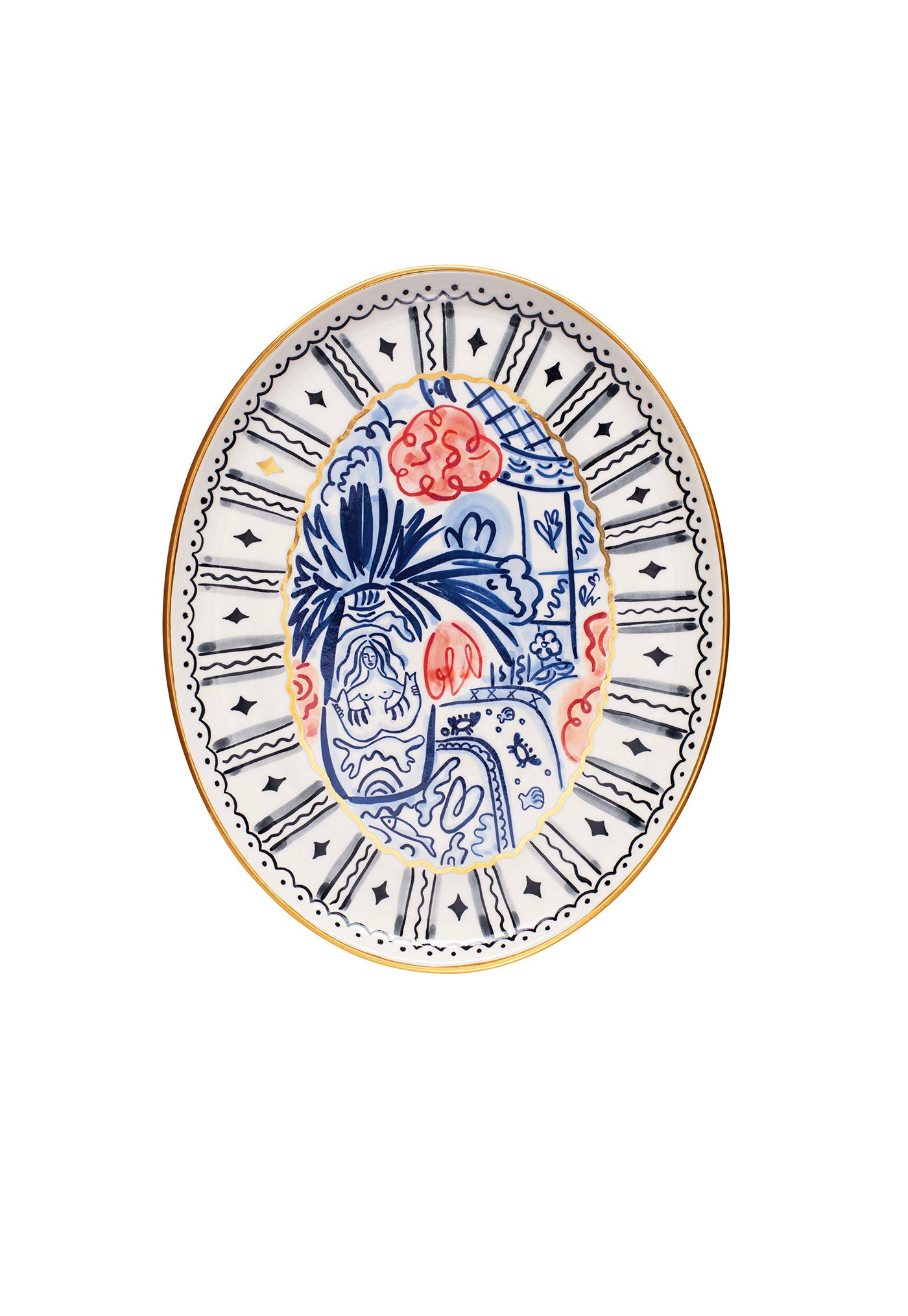 Still Life Oval Plate - Pink/Blue