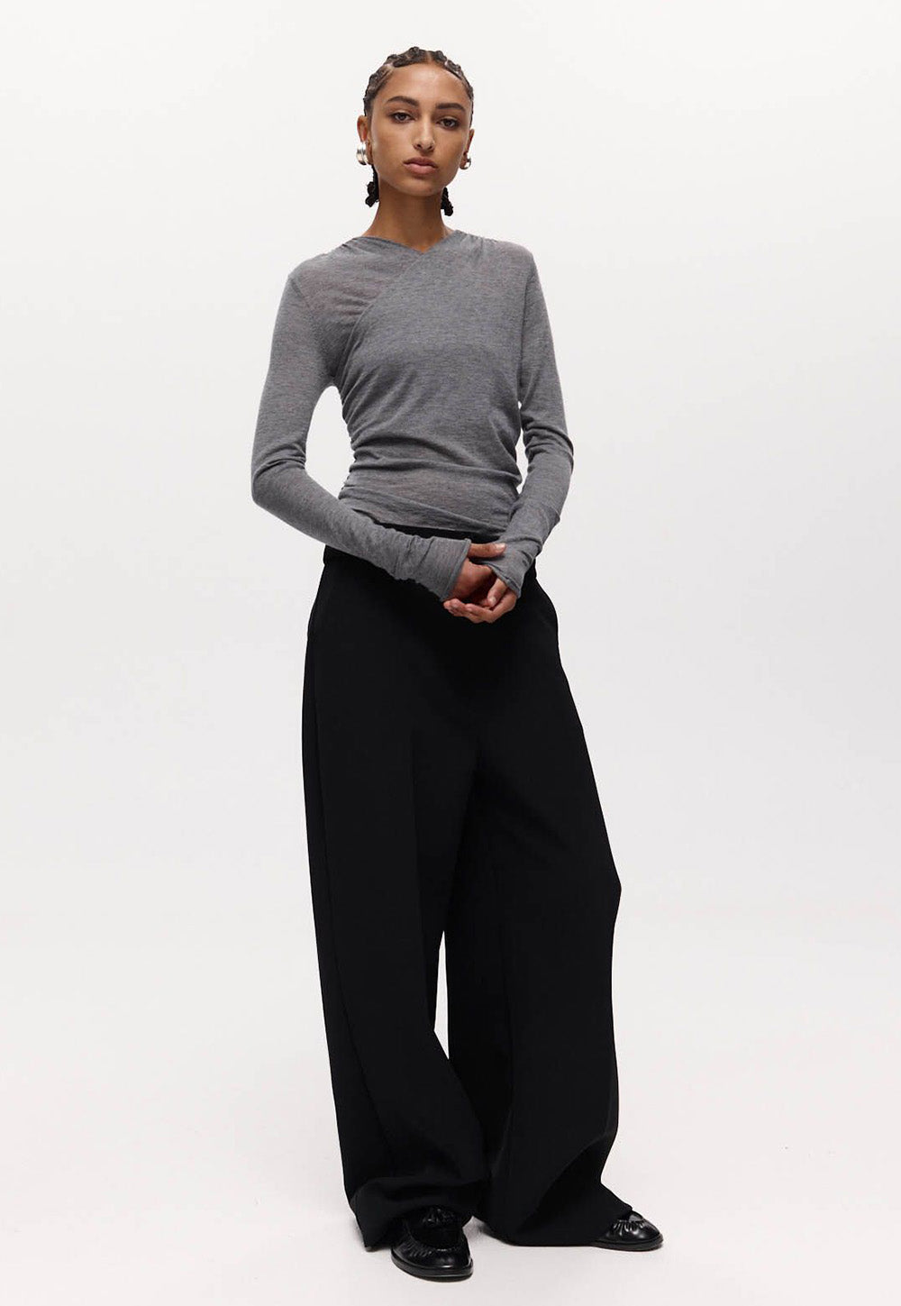 Rosie Wrap Knit Top - Cement