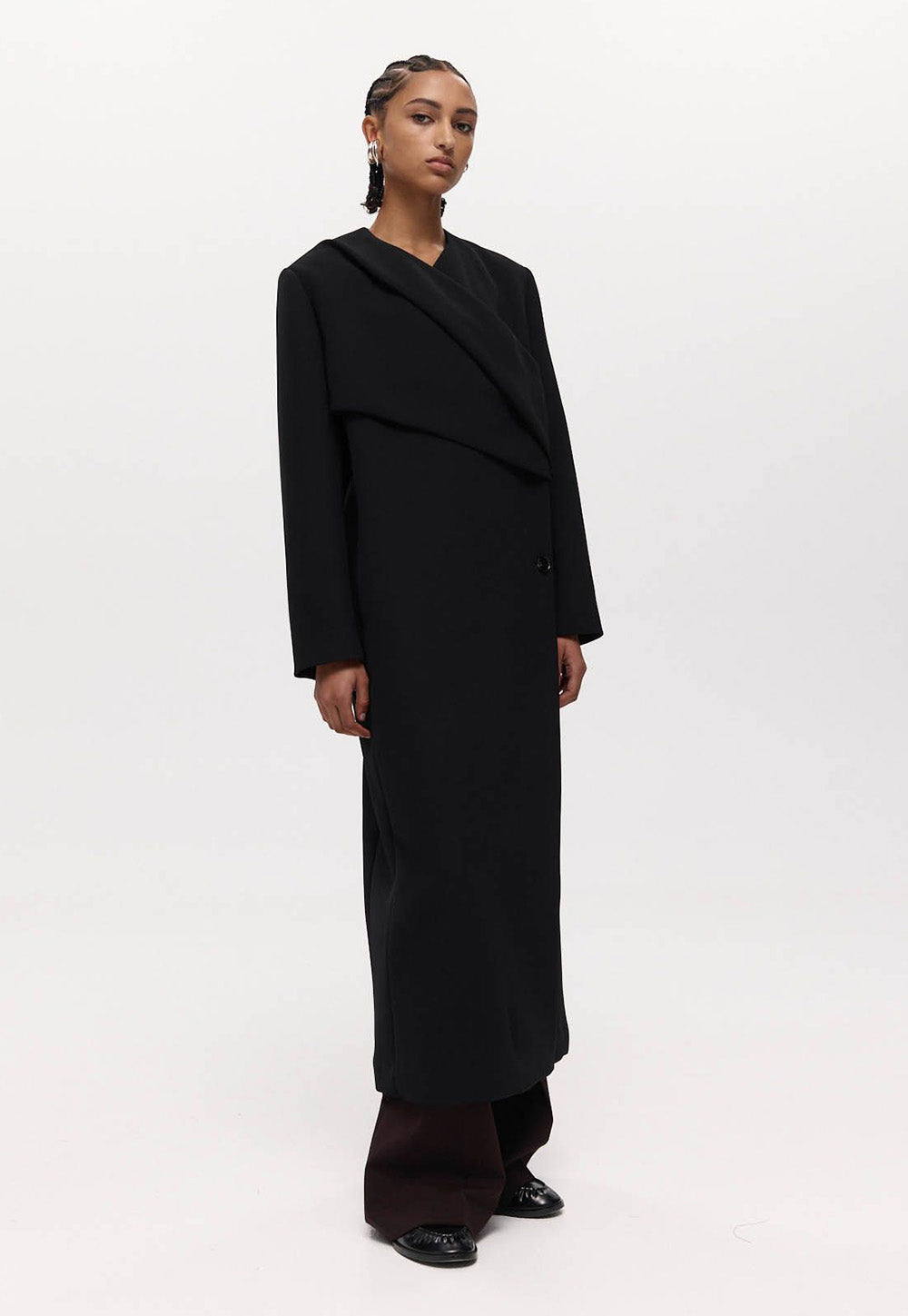 Roan Wrap Coat - Black Bonded Suiting