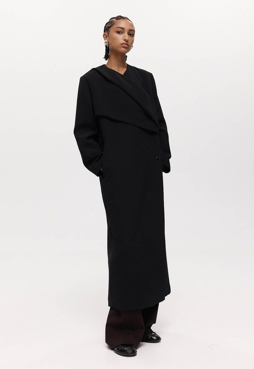 Roan Wrap Coat - Black Bonded Suiting