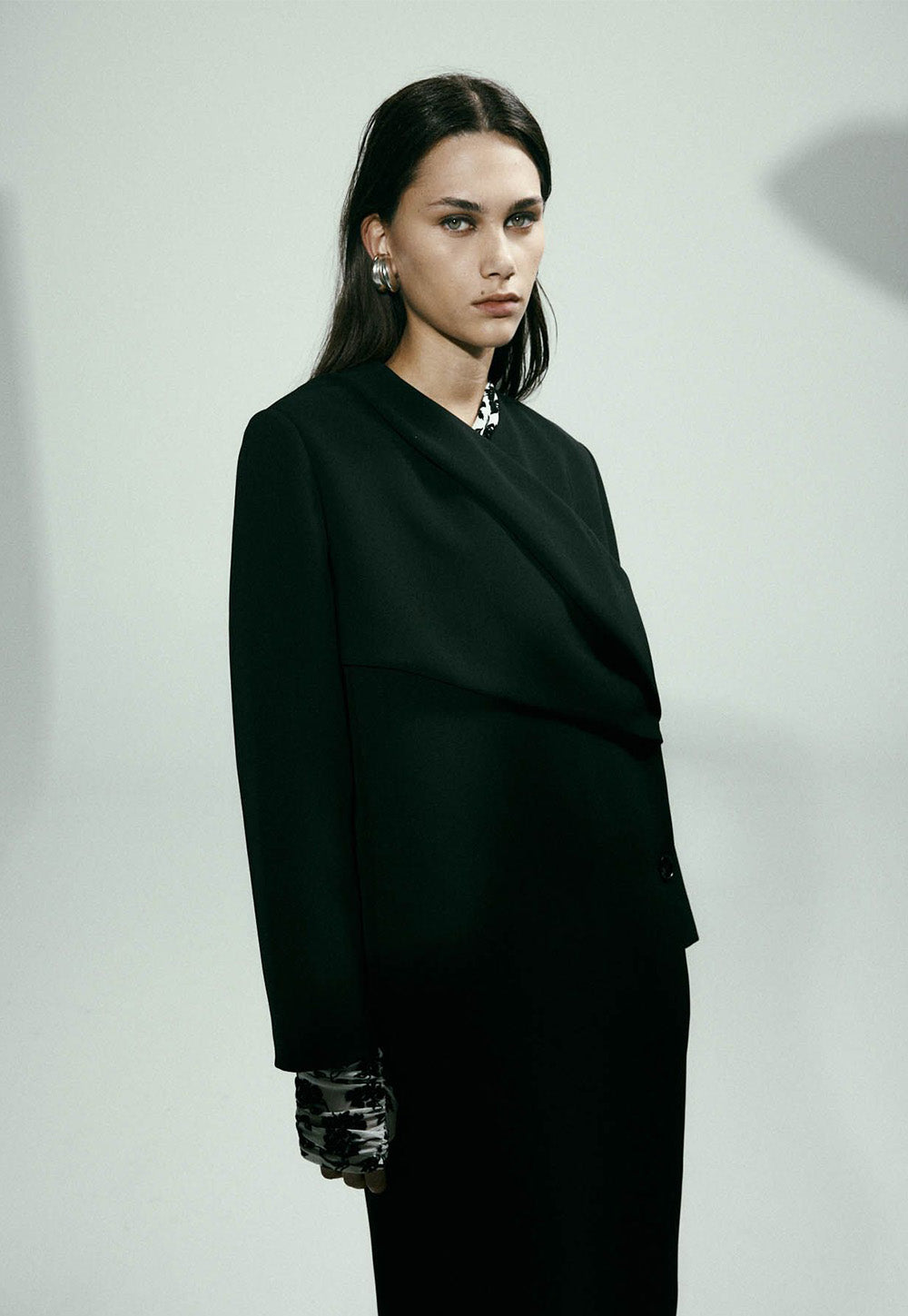 Roan Wrap Coat - Black Bonded Suiting