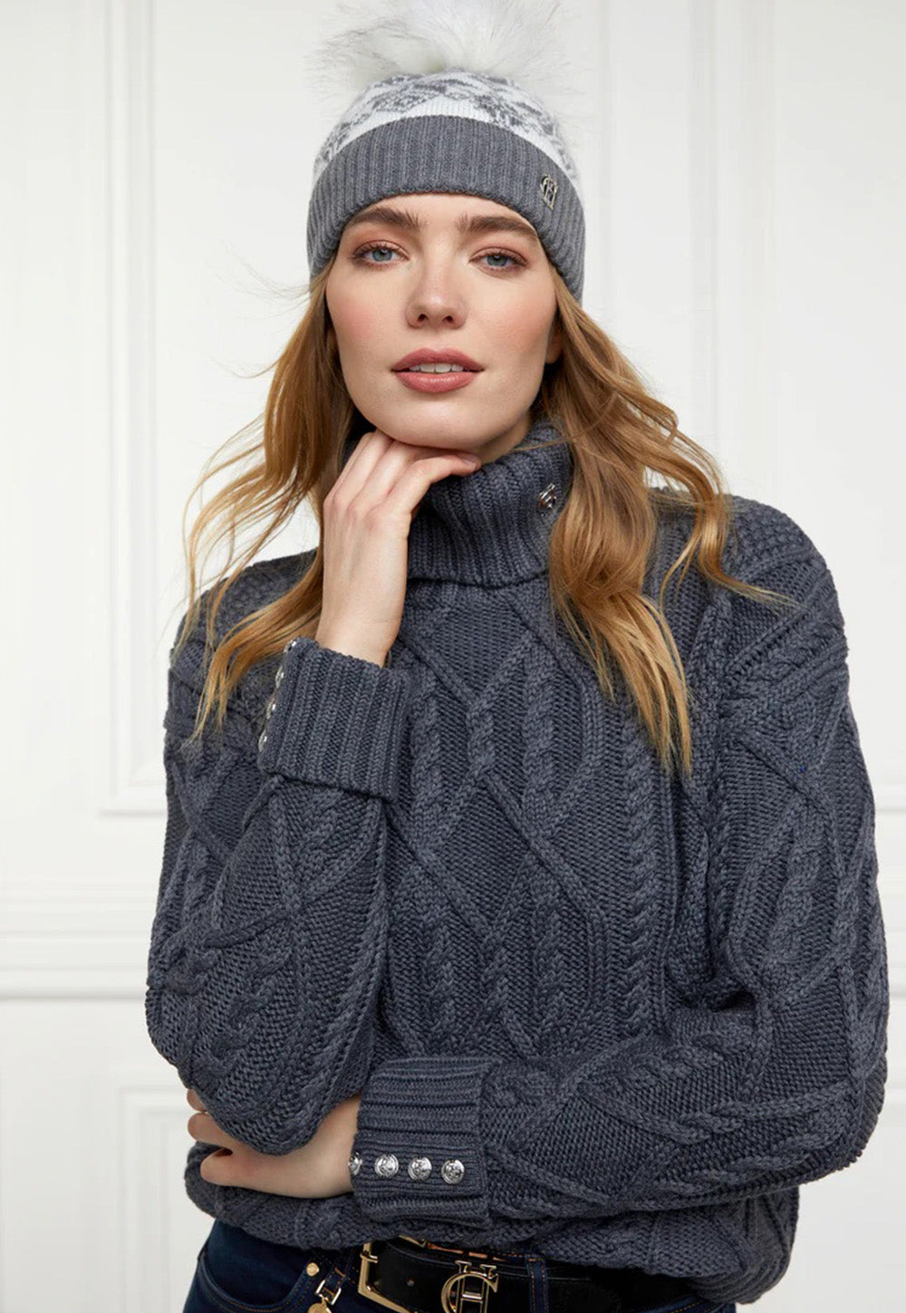 Beatrice Bobble Hat - Grey Marl Cream