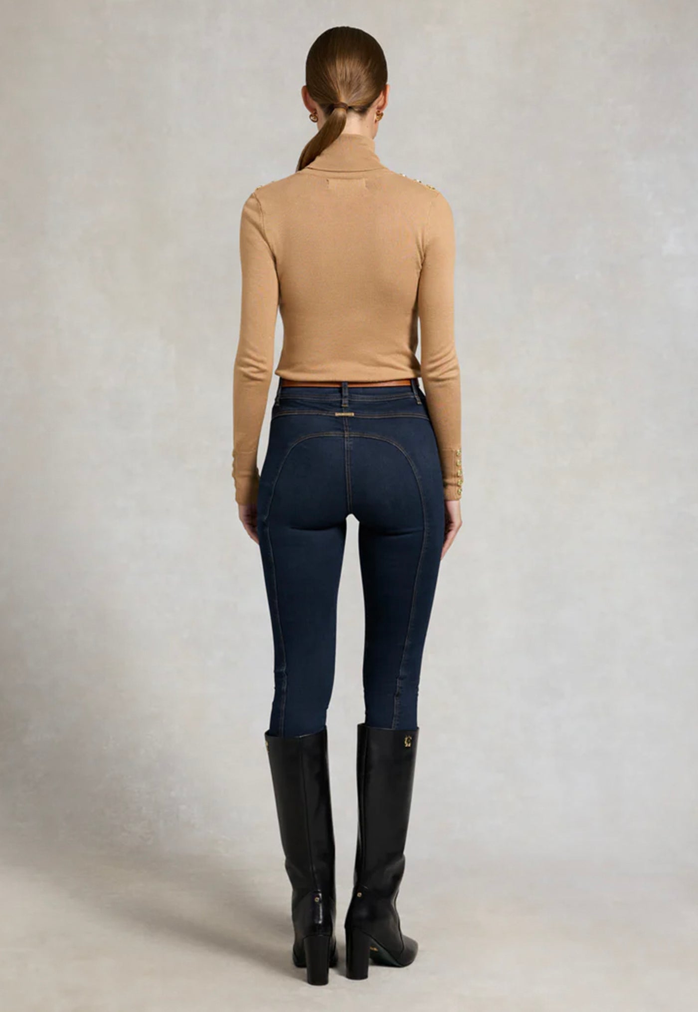 Buttoned Knit Roll Neck - Dark Camel