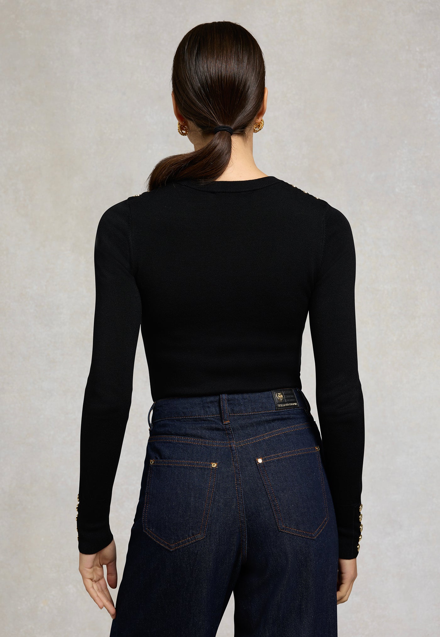 Buttoned Knit Crew Neck - Black