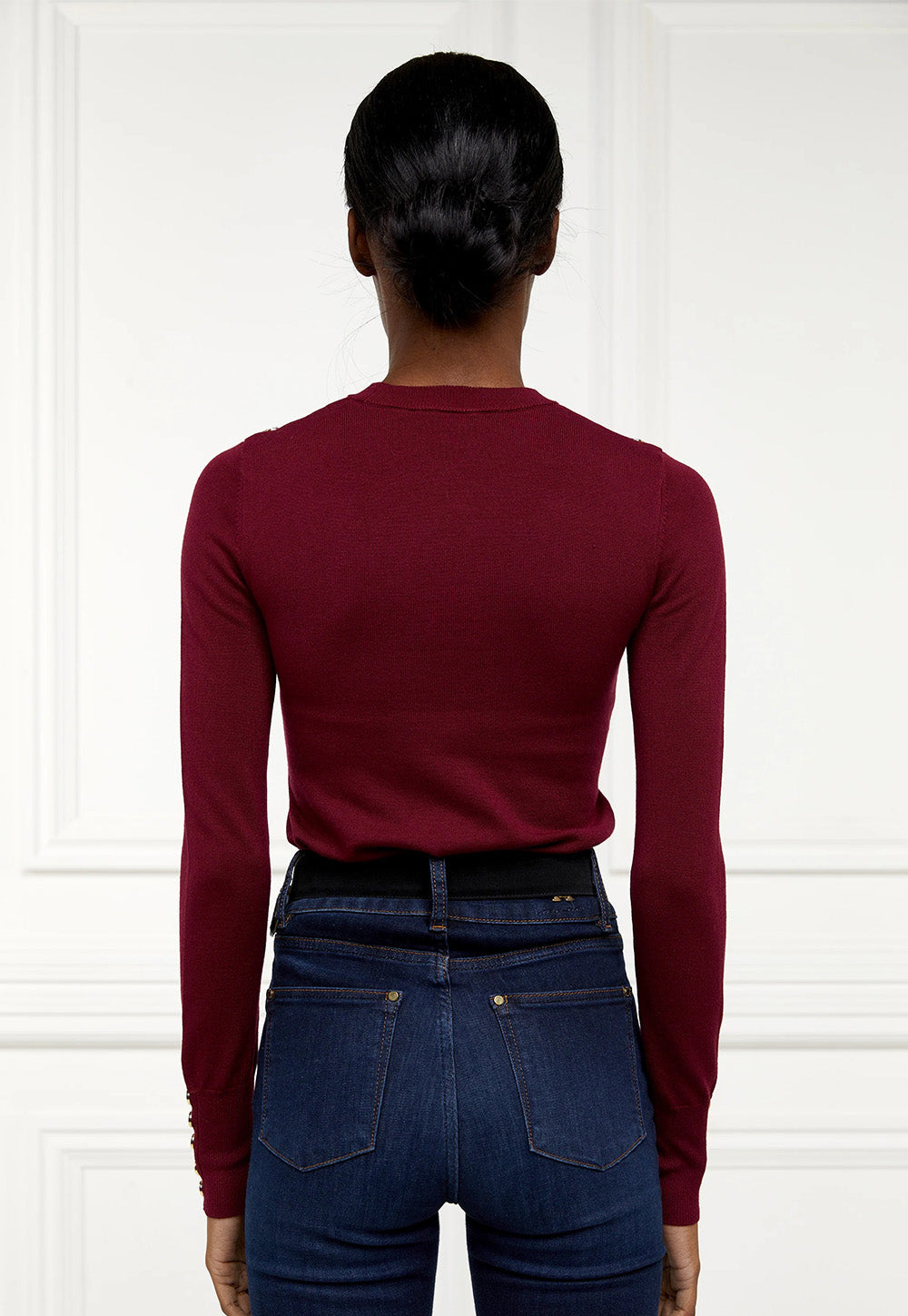 Buttoned Knit Crew Neck - Wine