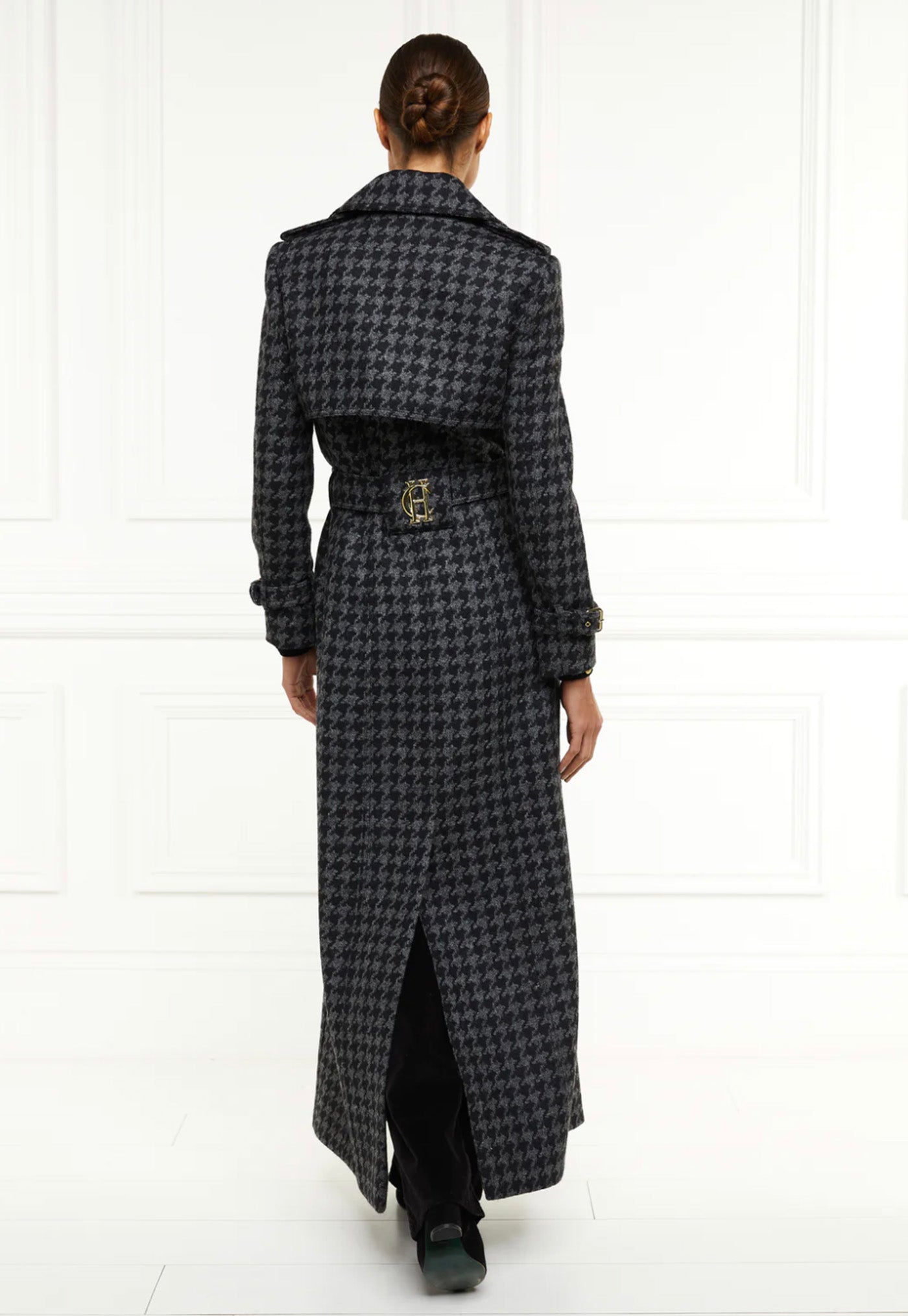 Chelsea Trench Coat Full Length - Charcoal Houndstooth sold by Angel Divine