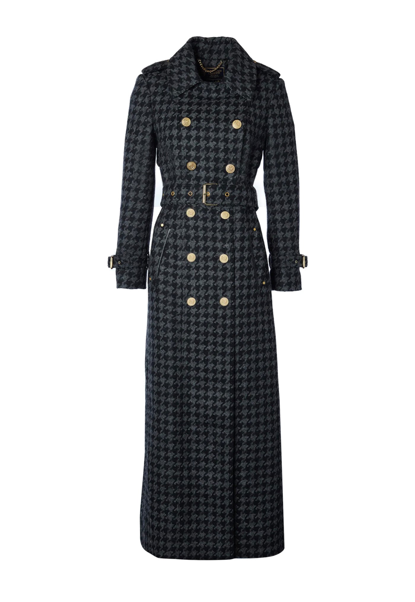 Chelsea Trench Coat Full Length - Charcoal Houndstooth sold by Angel Divine