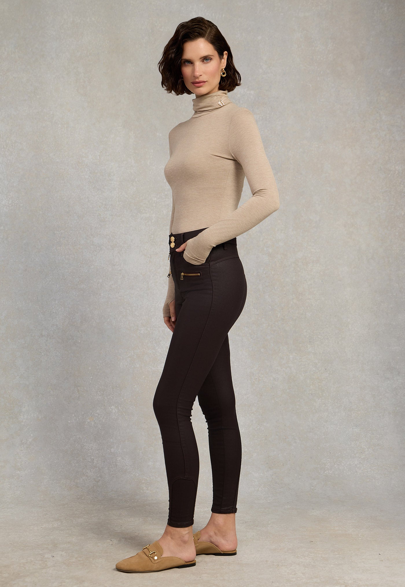Coated Jodhpur Jean - Chocolate