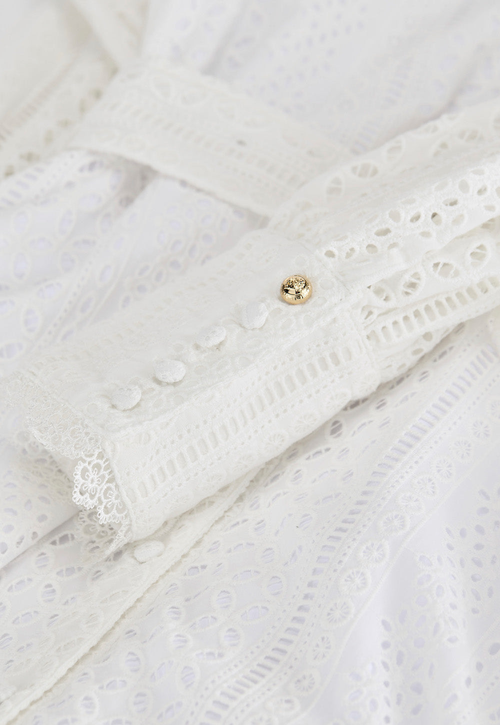 Collarless Broderie Mini Dress - White