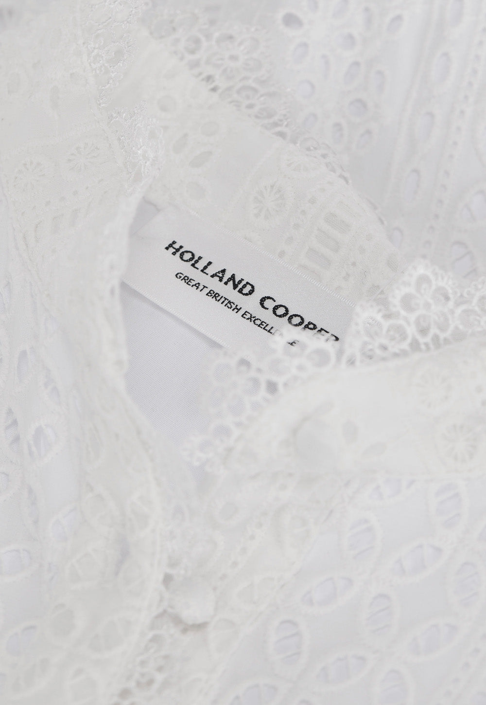 Collarless Broderie Mini Dress - White