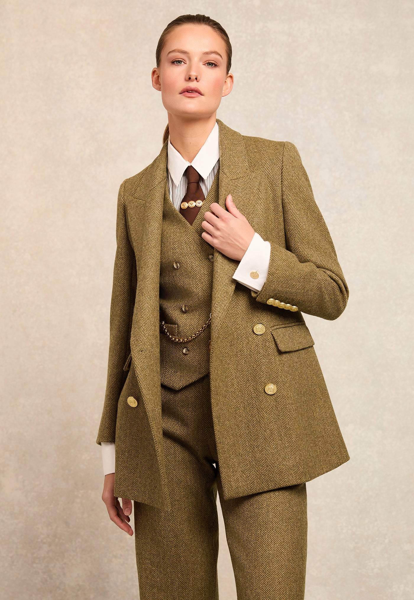 Kensington Double Breasted Blazer - Moss Herringbone