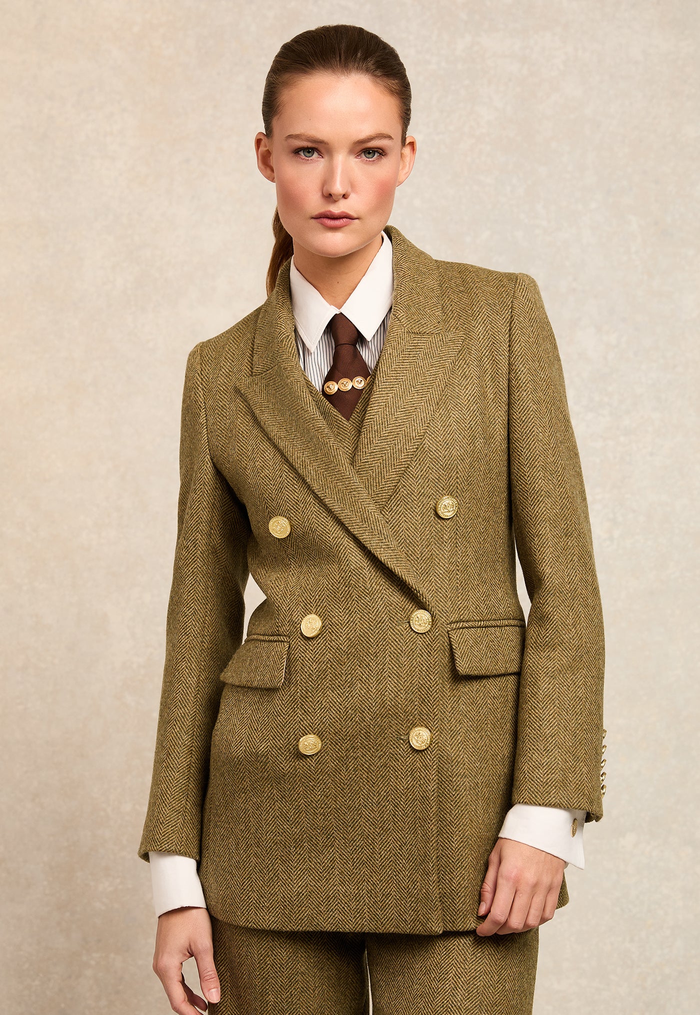 Kensington Double Breasted Blazer - Moss Herringbone