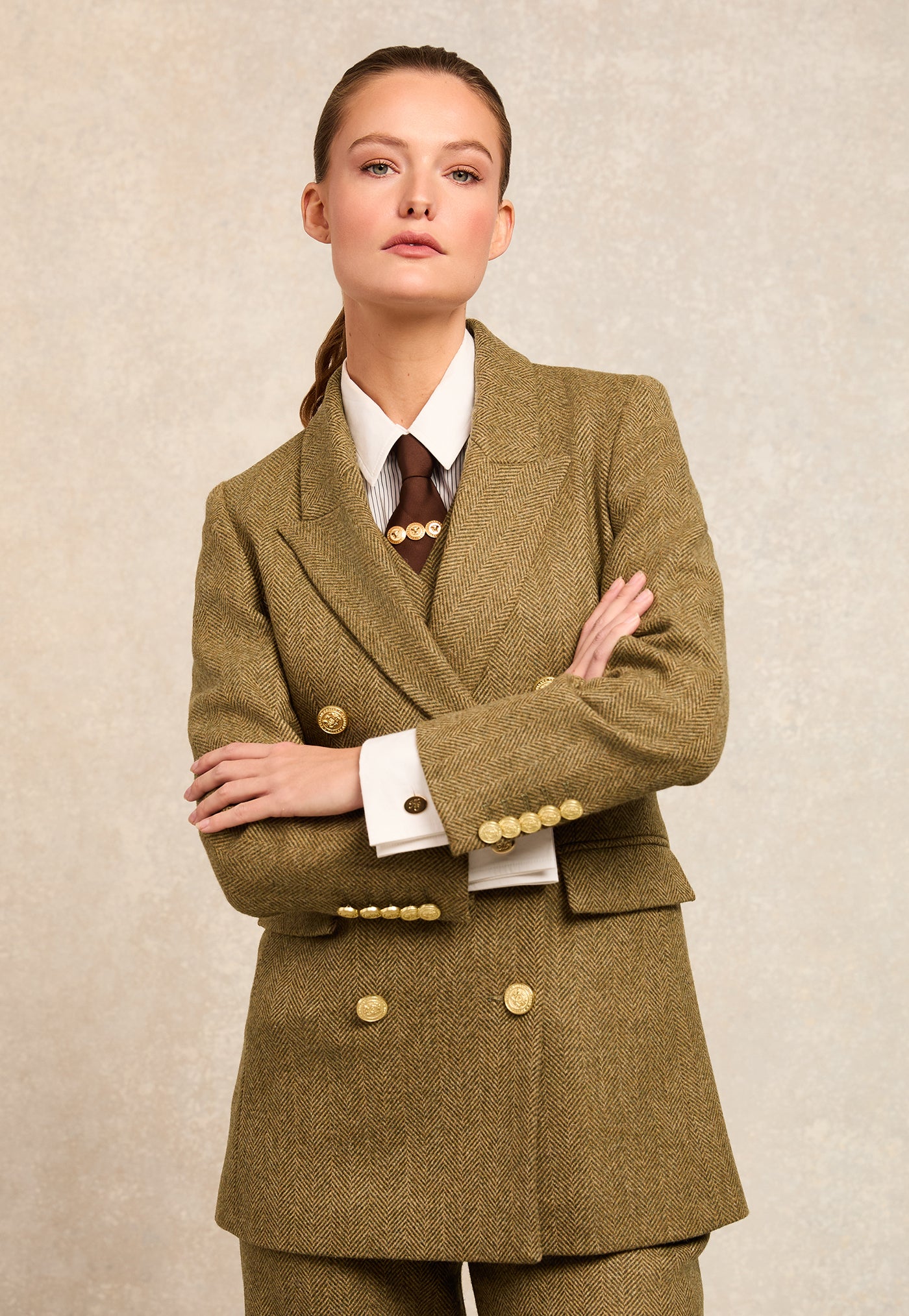 Kensington Double Breasted Blazer - Moss Herringbone