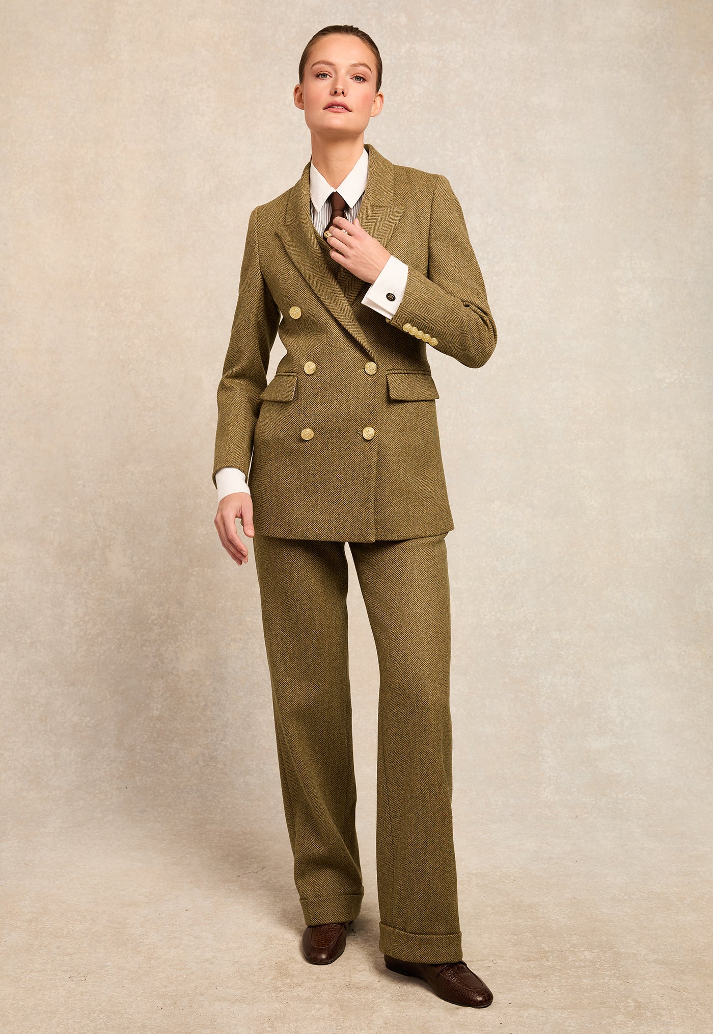 Kensington Double Breasted Blazer - Moss Herringbone