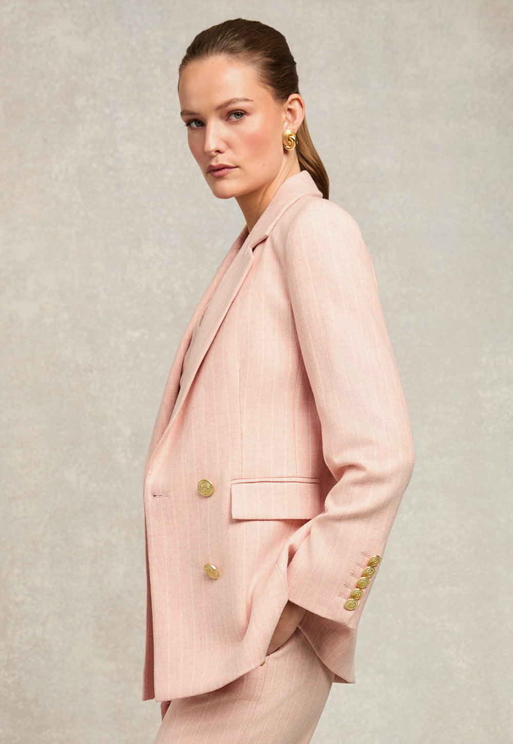 Double Breasted Blazer - Pink Chalk Pinstripe
