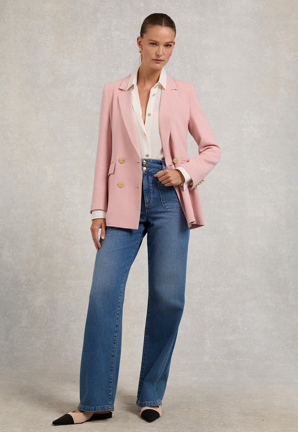 Double Breasted Blazer - Pink Linen