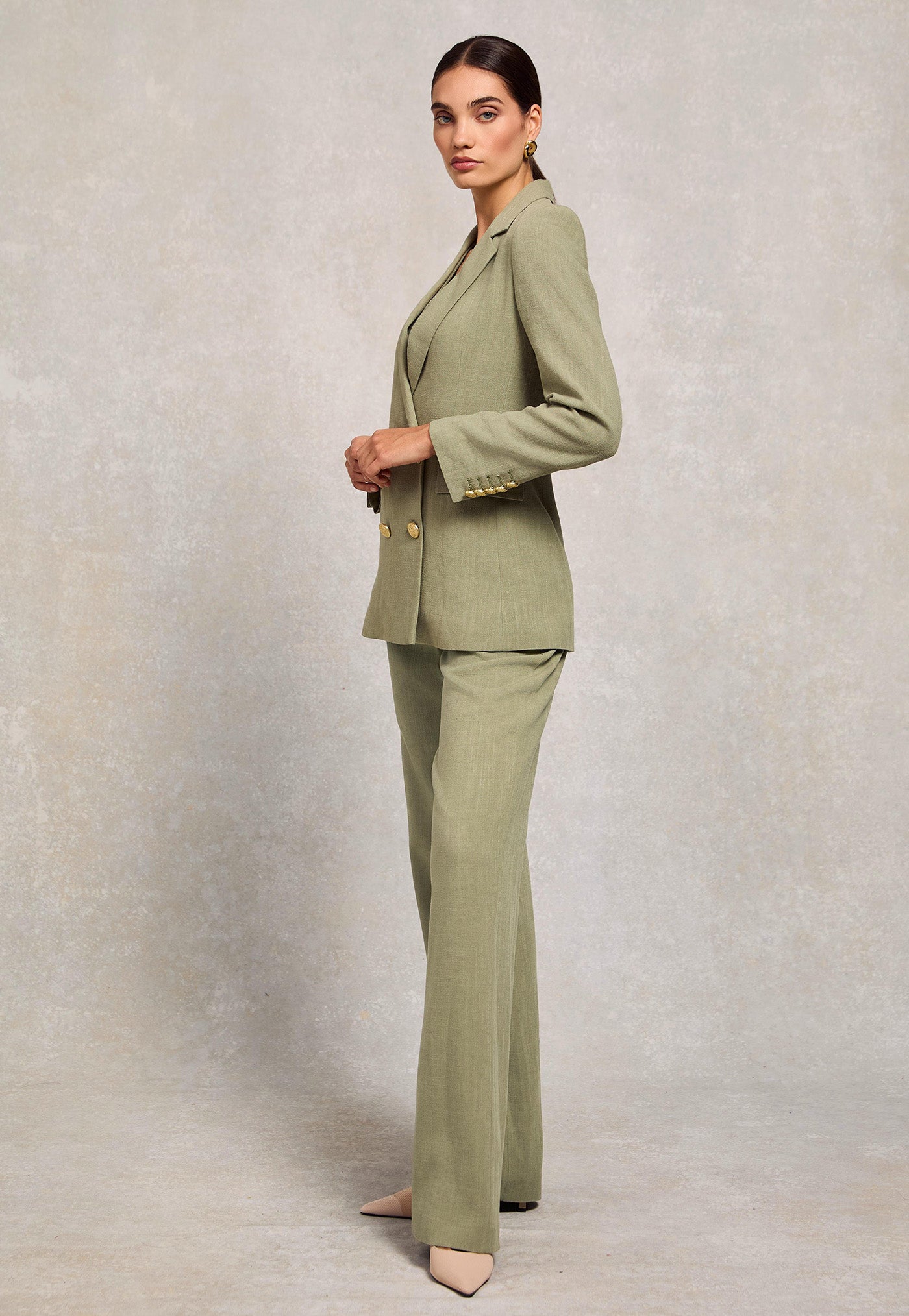 Double Breasted Blazer - Sage Linen