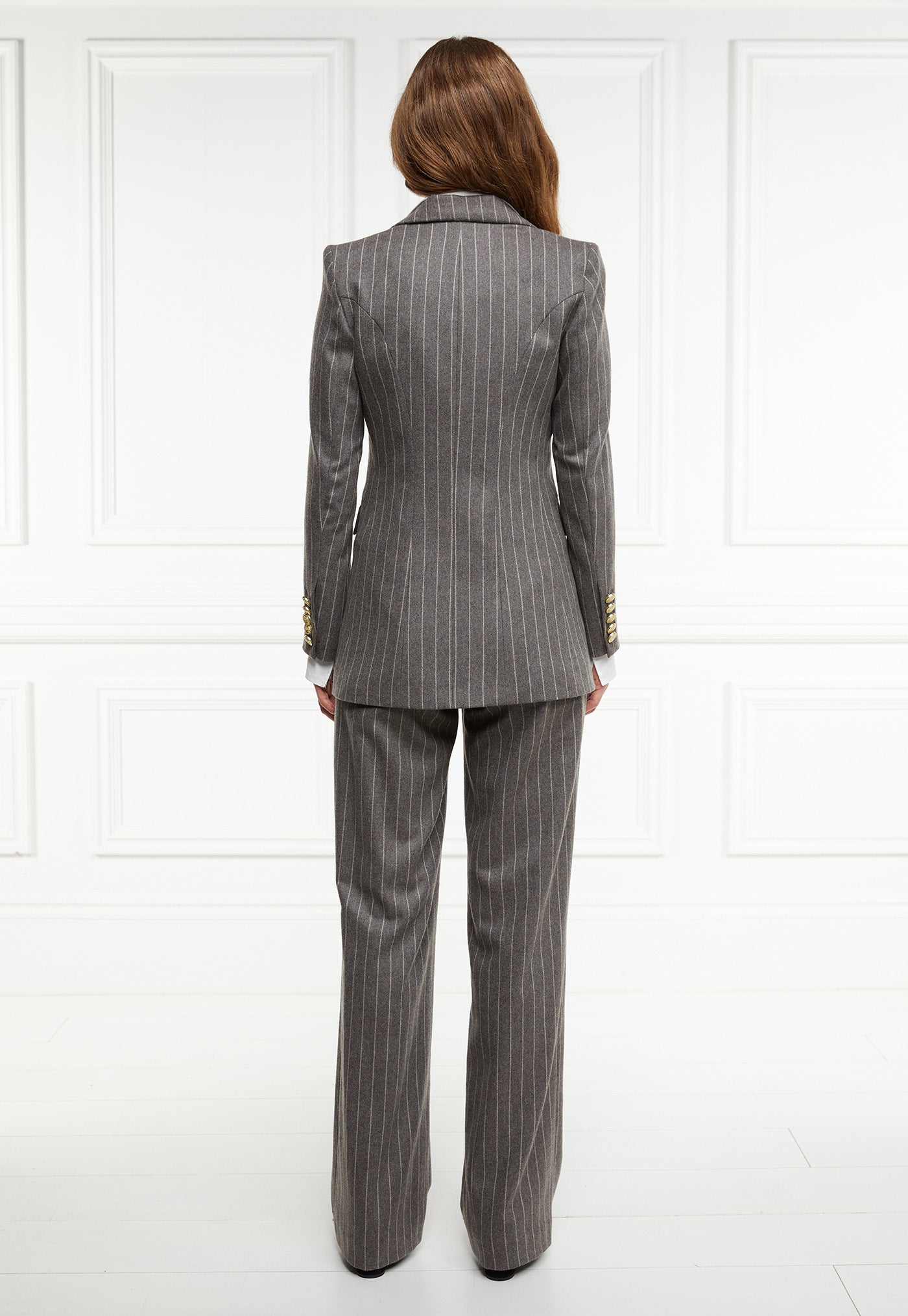 Double Breasted Blazer - Soft Grey Pinstripe
