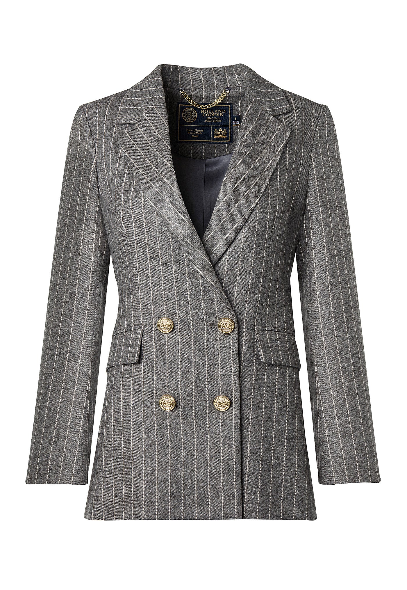Double Breasted Blazer - Soft Grey Pinstripe
