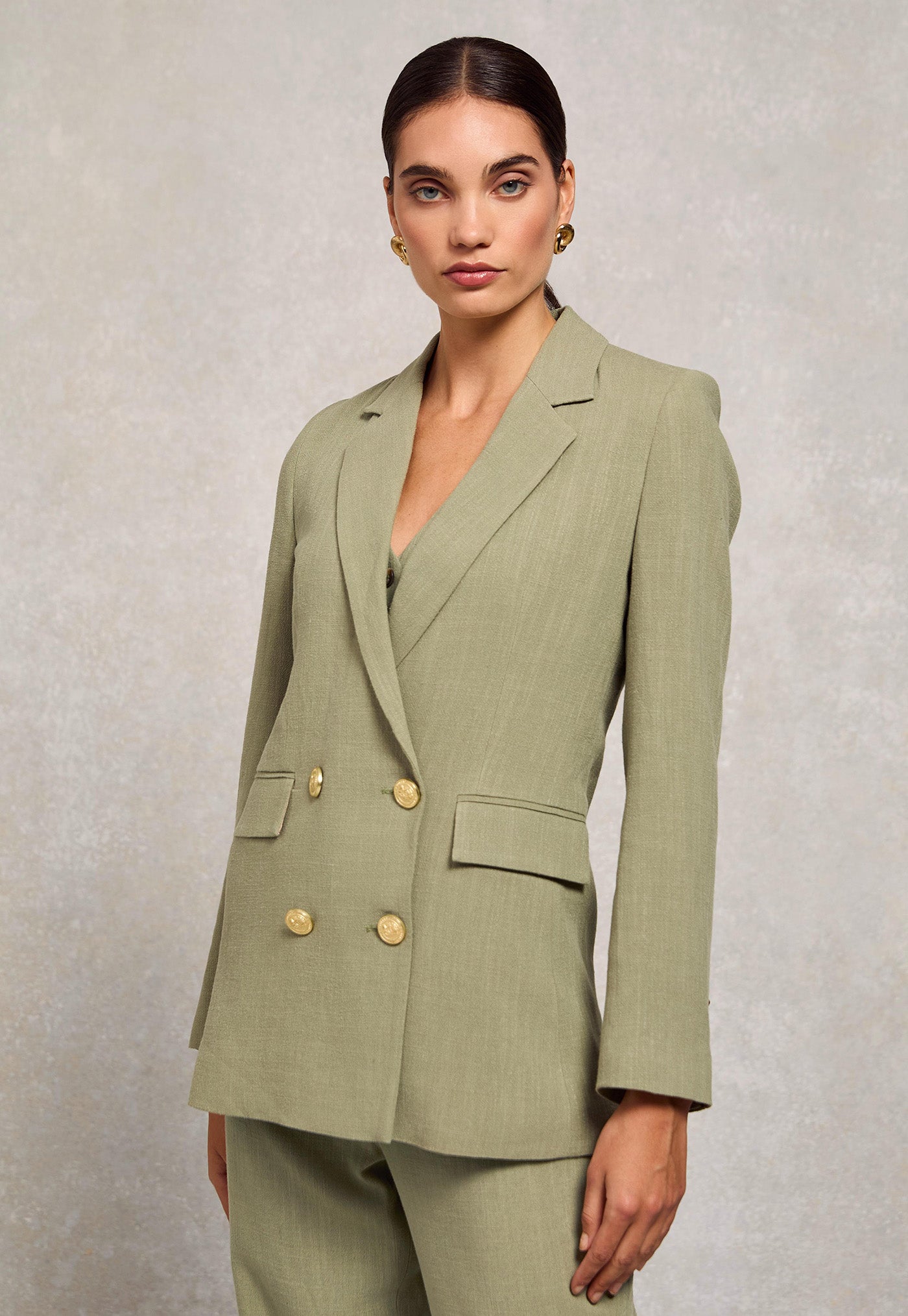 Double Breasted Blazer - Sage Linen