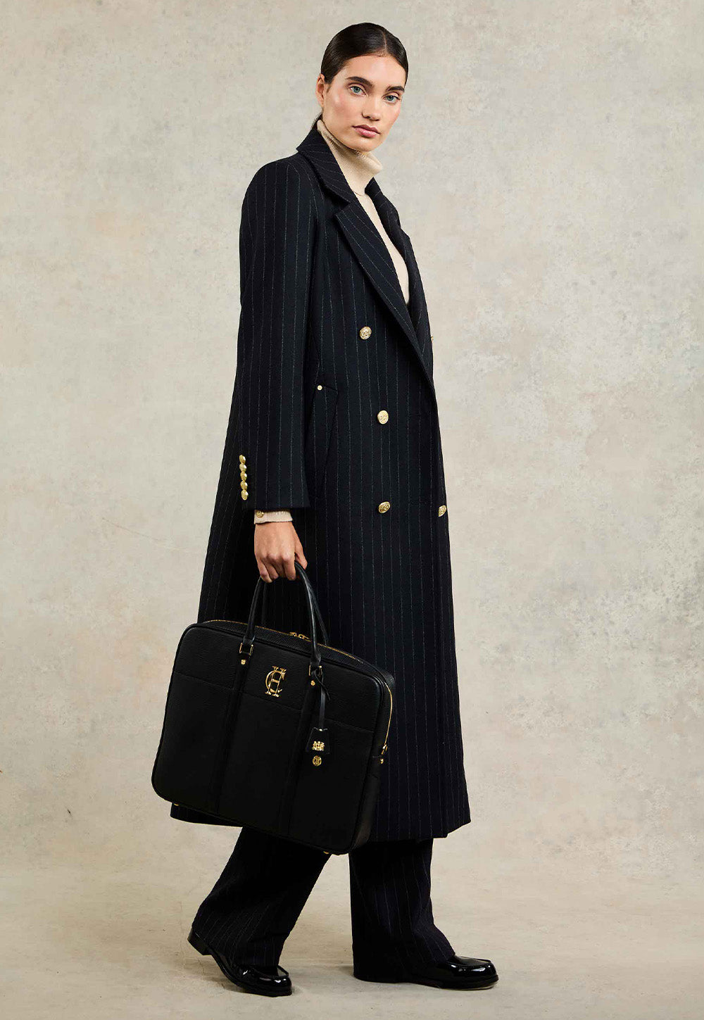 Double Breasted Coat - Dark Navy Pinstripe