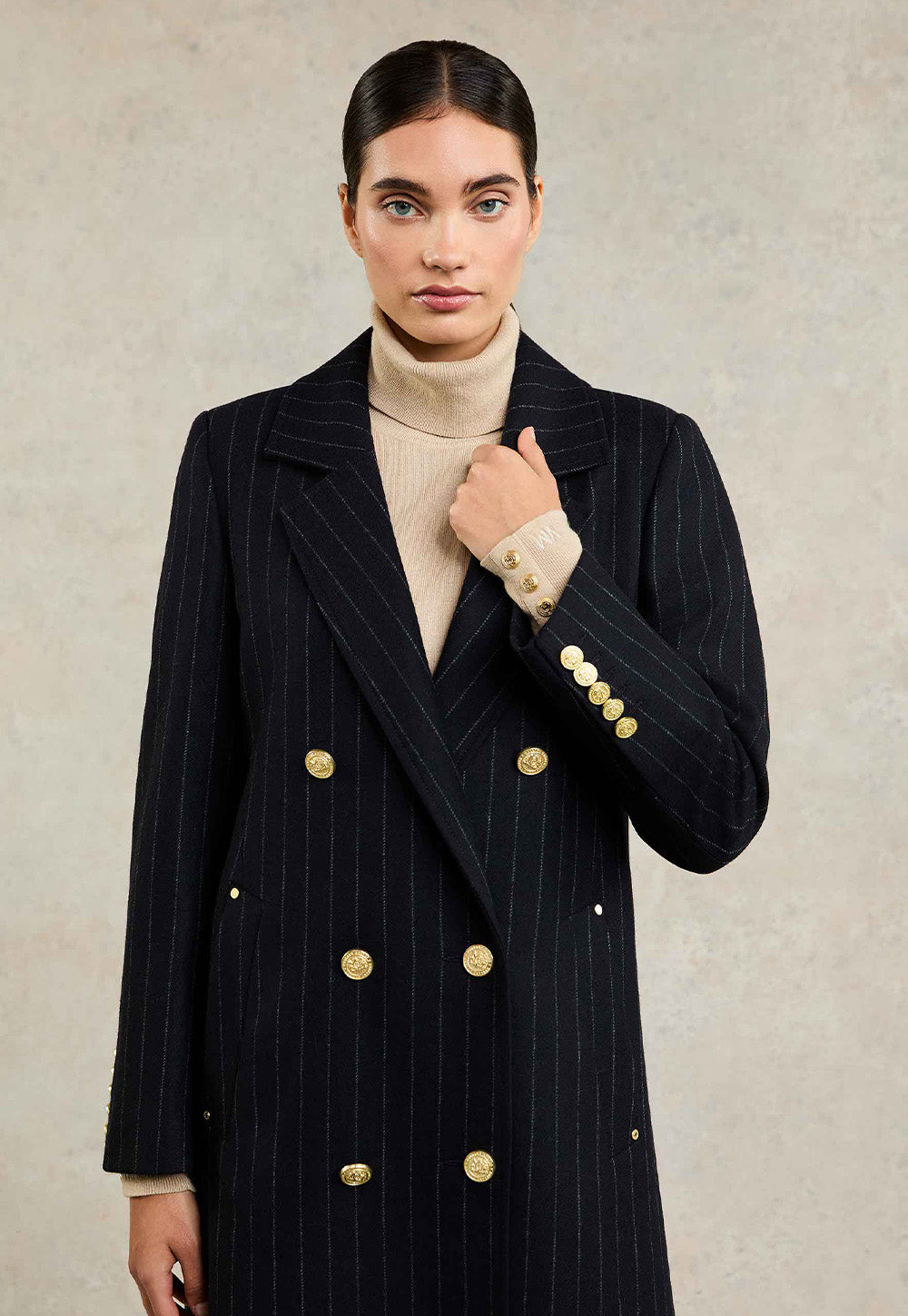Double Breasted Coat - Dark Navy Pinstripe