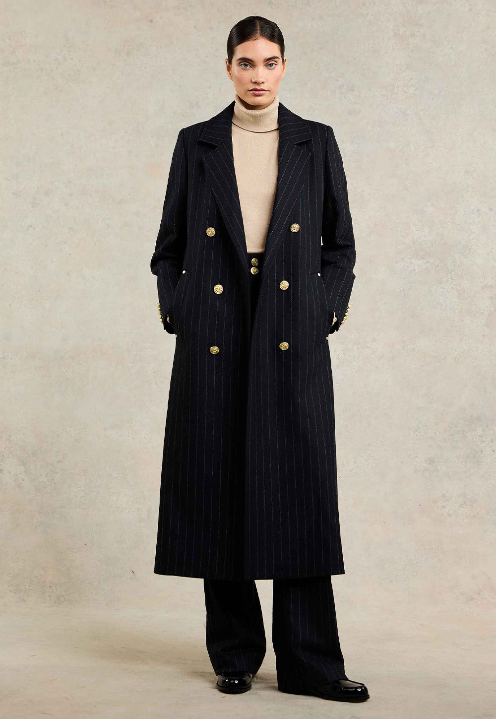 Double Breasted Coat - Dark Navy Pinstripe