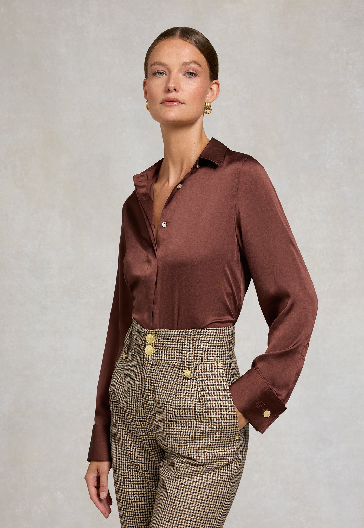 Georgina Satin Shirt - Chocolate