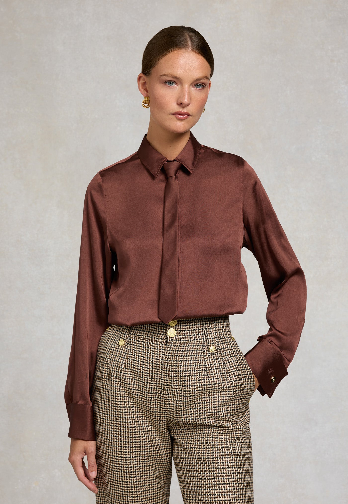 Georgina Satin Shirt - Chocolate