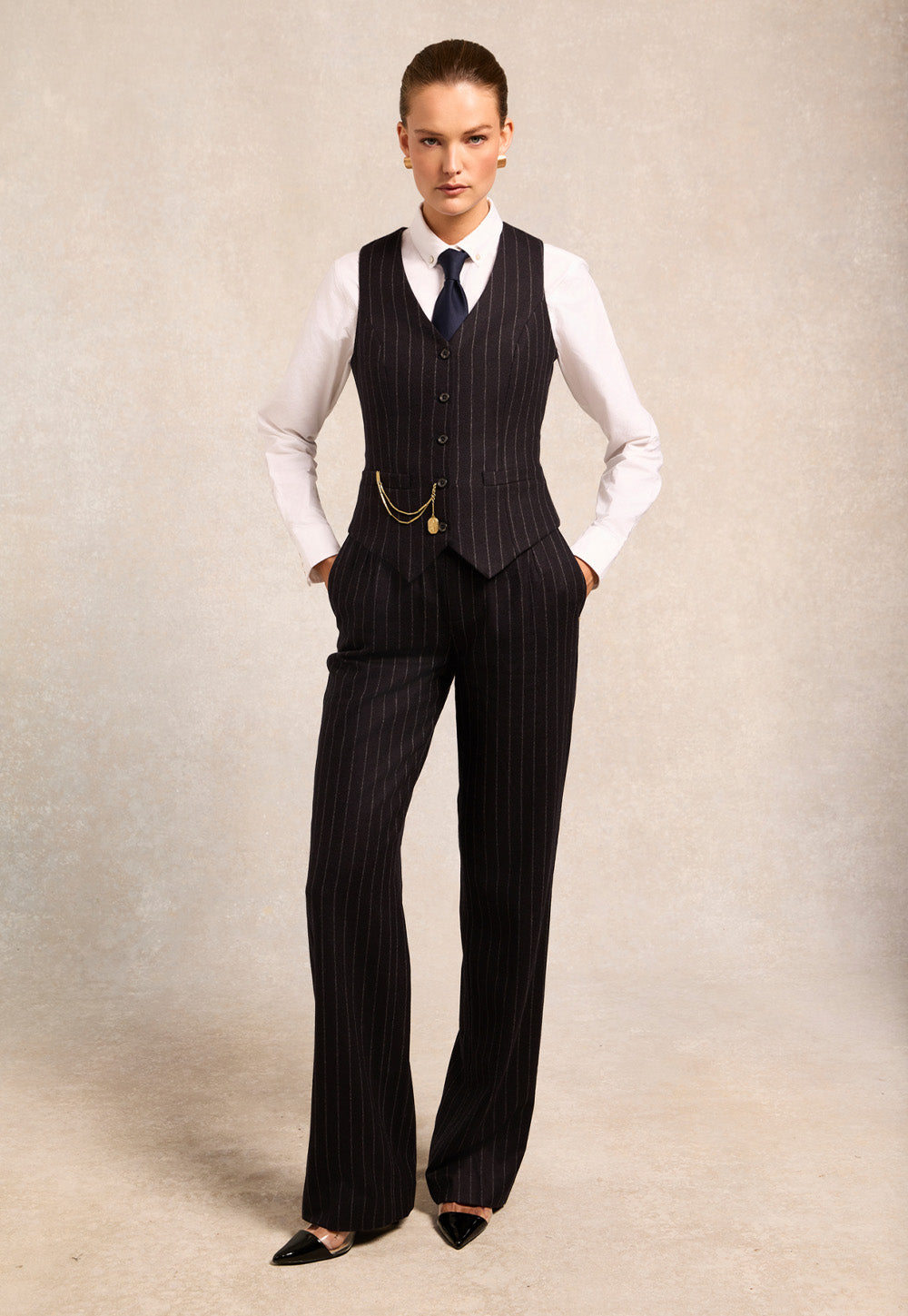 Hampton Waistcoat - Navy Chalk Pinstripe