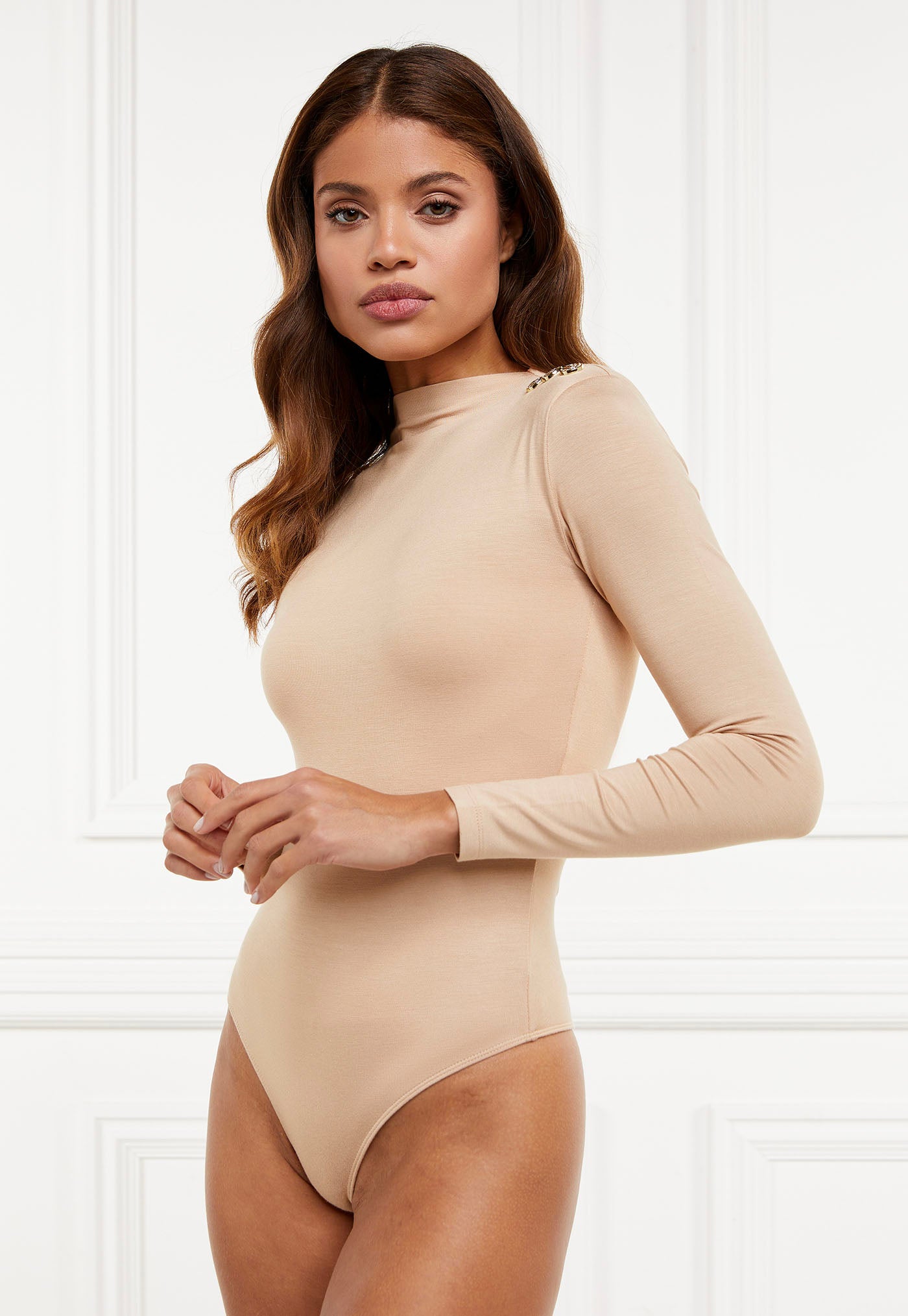 Harper Long Sleeve Bodysuit - Light Camel sold by Angel Divine
