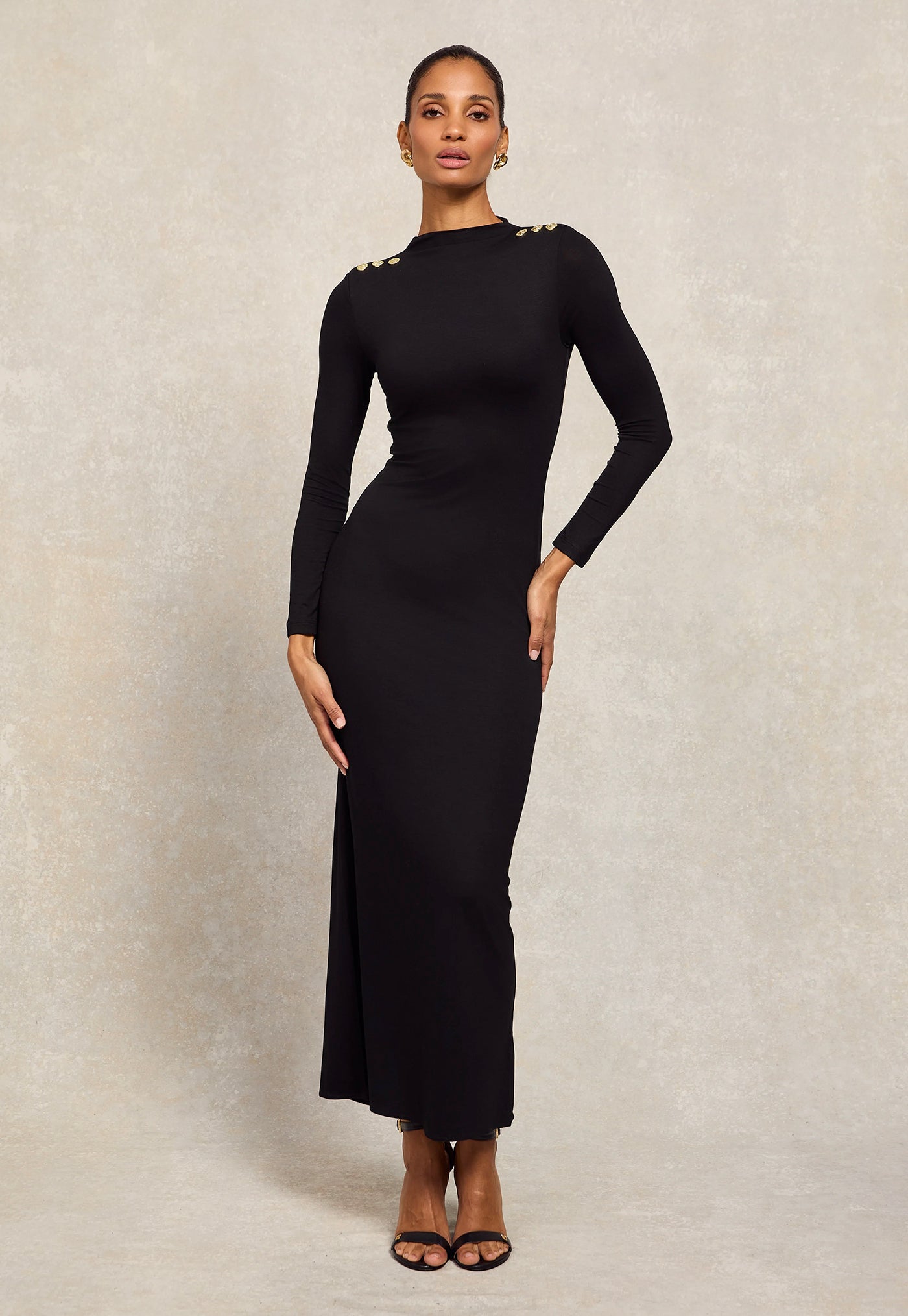 maxi hooded dress Desdemona Hooded Long Sleeve Maxi Dress in Black