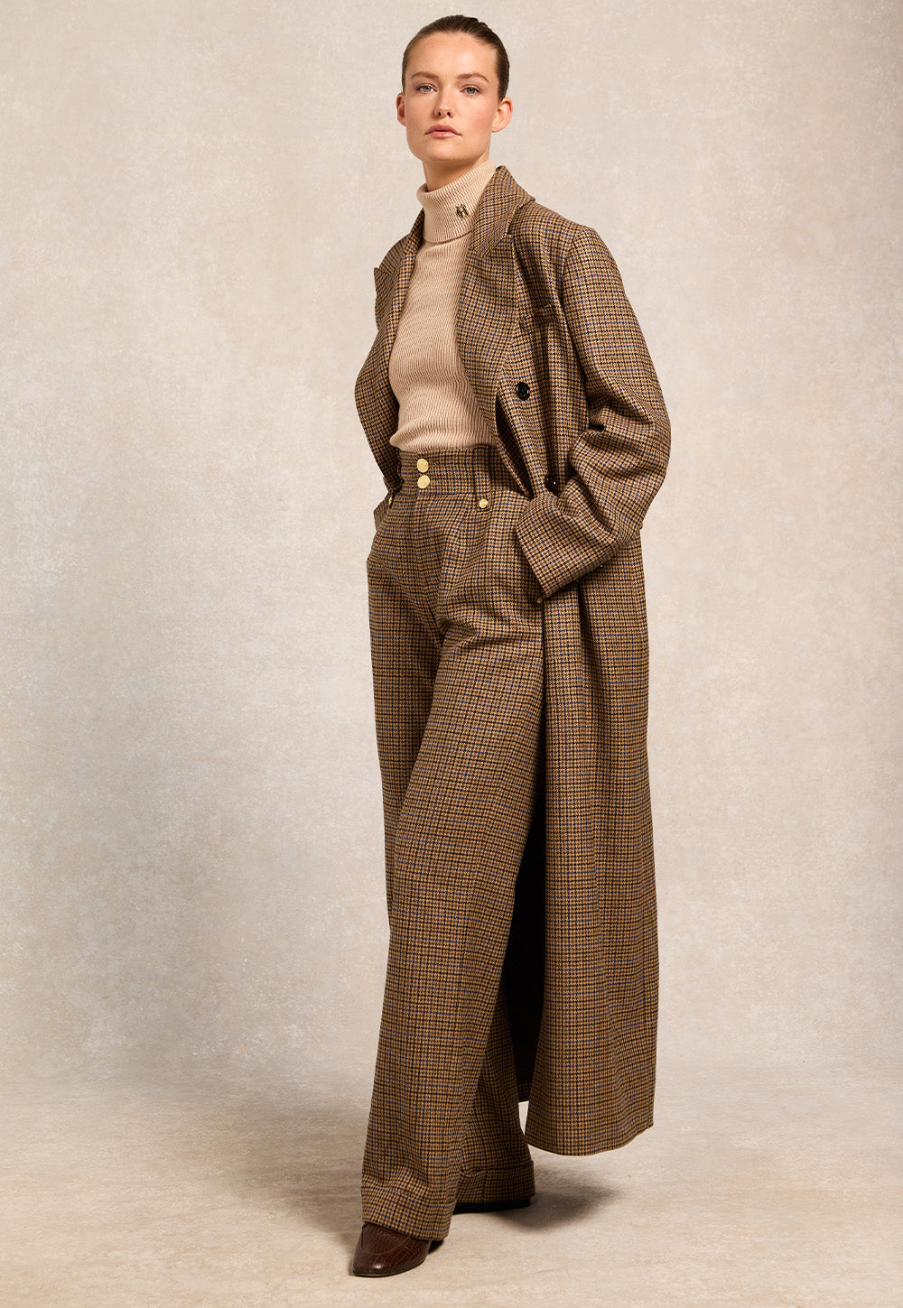 High Waisted Wide Leg Trouser - Abbot Check Tweed