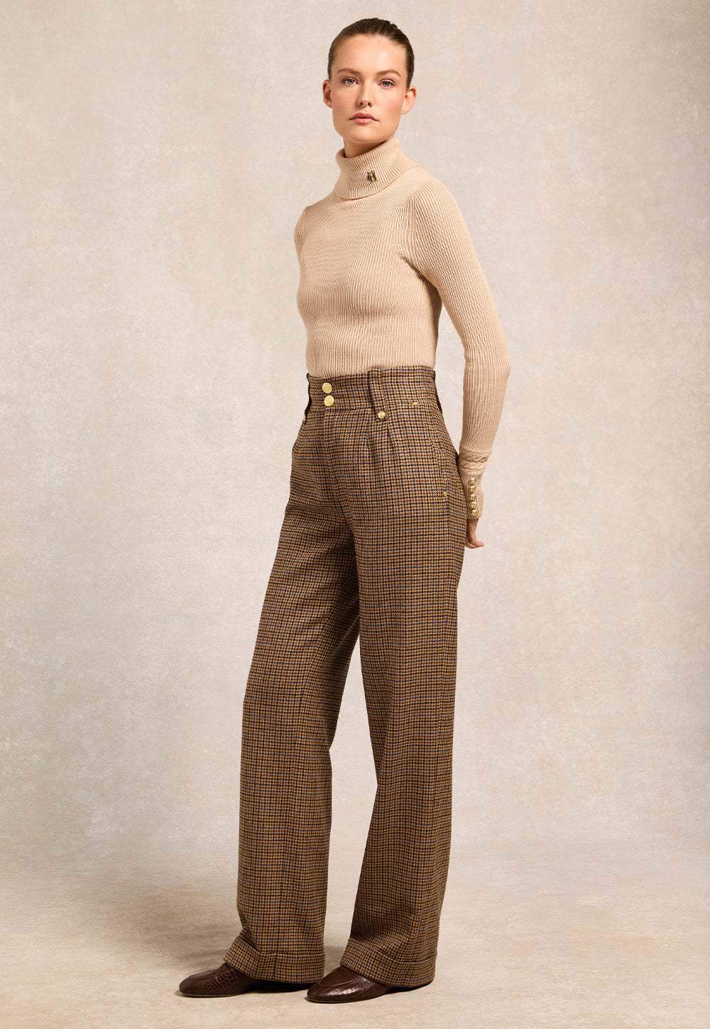 High Waisted Wide Leg Trouser - Abbot Check Tweed