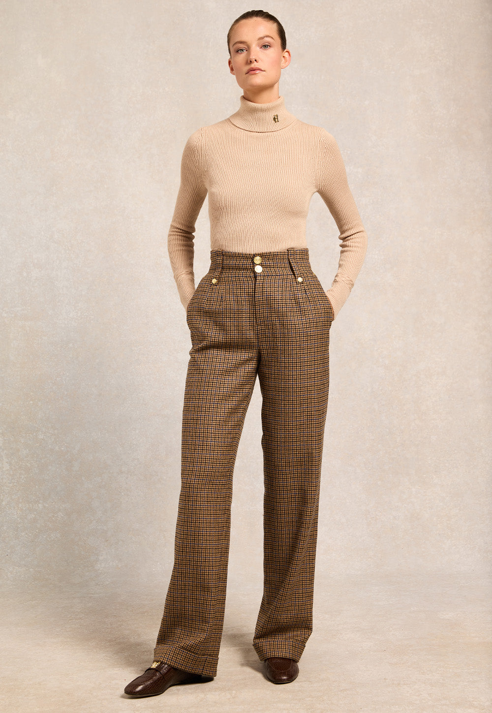 High Waisted Wide Leg Trouser - Abbot Check Tweed