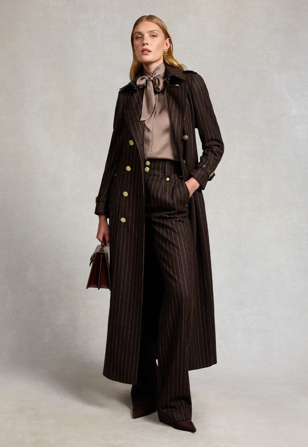 High Waisted Wide Leg Trouser - Chocolate Pinstripe