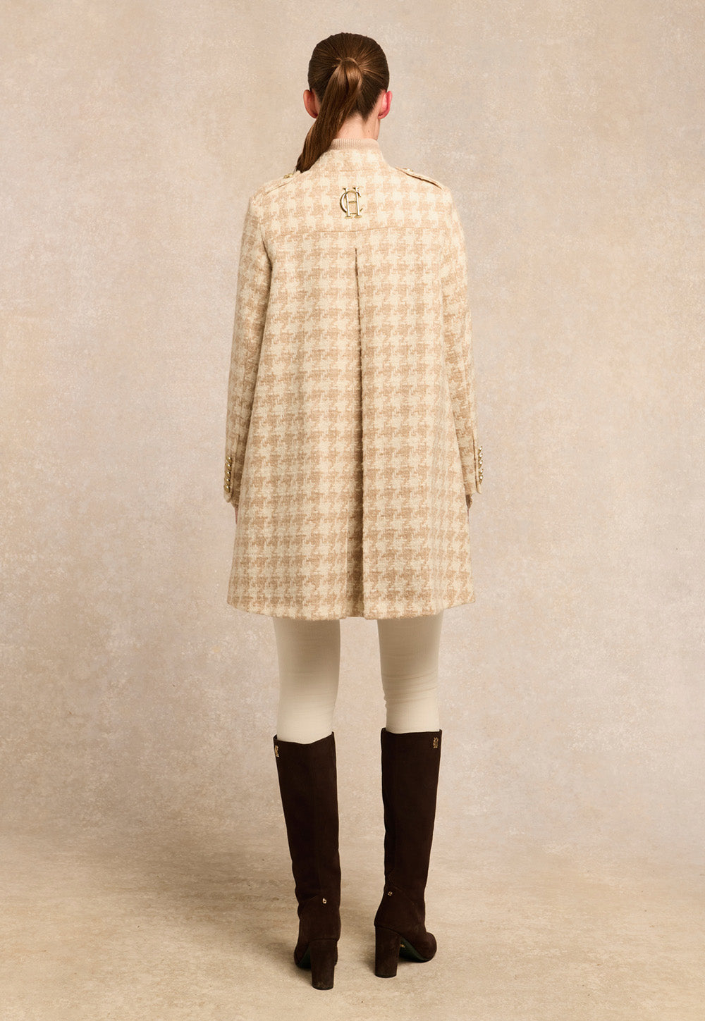 Highbury Cape Coat - Camel Houndstooth