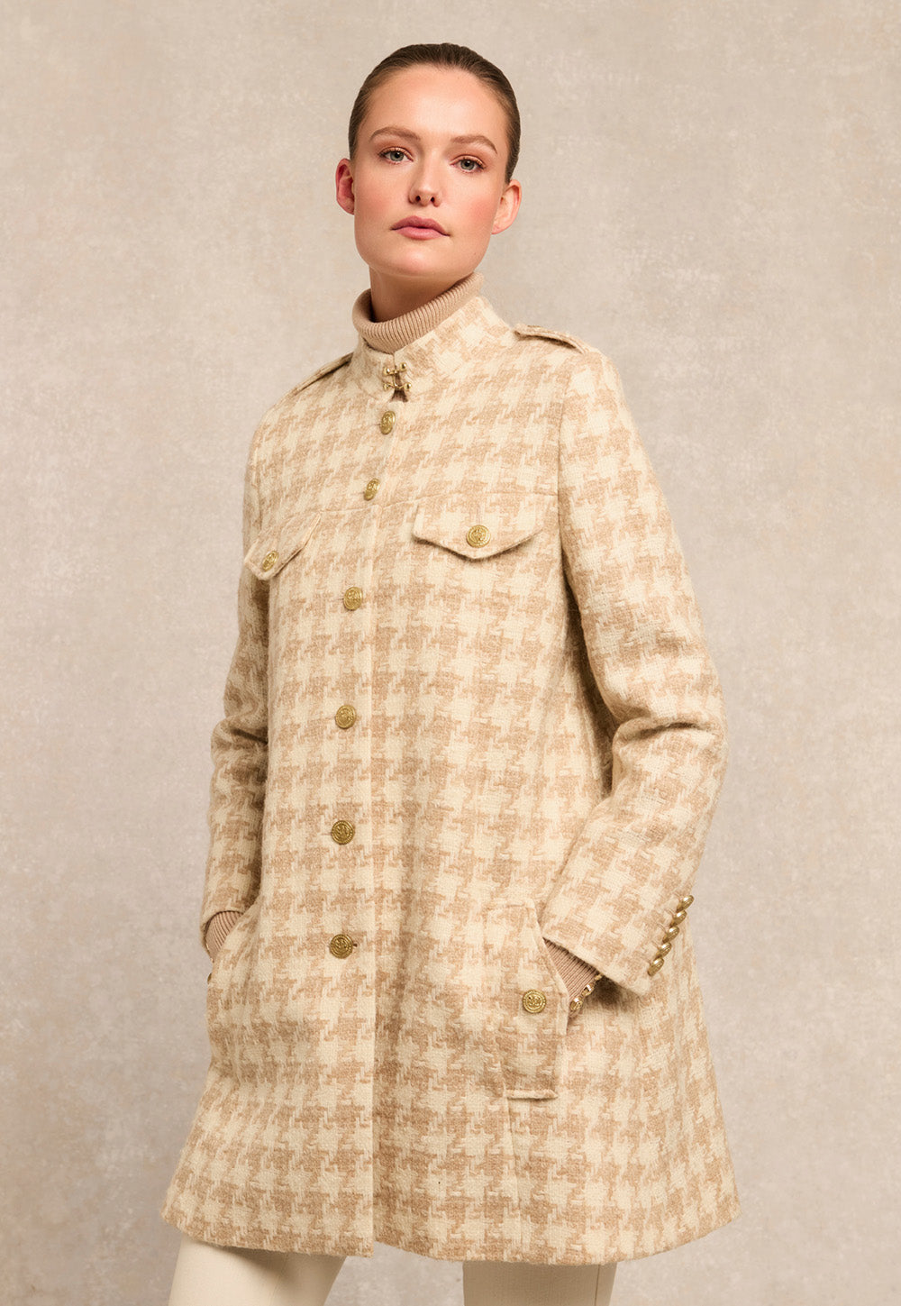 Highbury Cape Coat - Camel Houndstooth