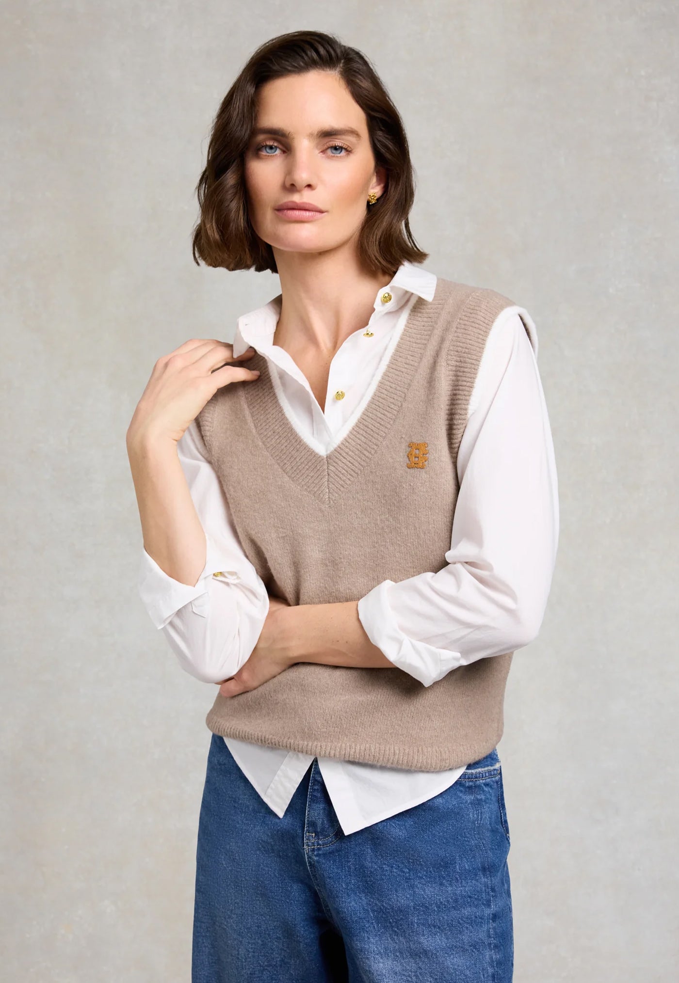 Cecilia Knitted V-Neck Tank - Porcini