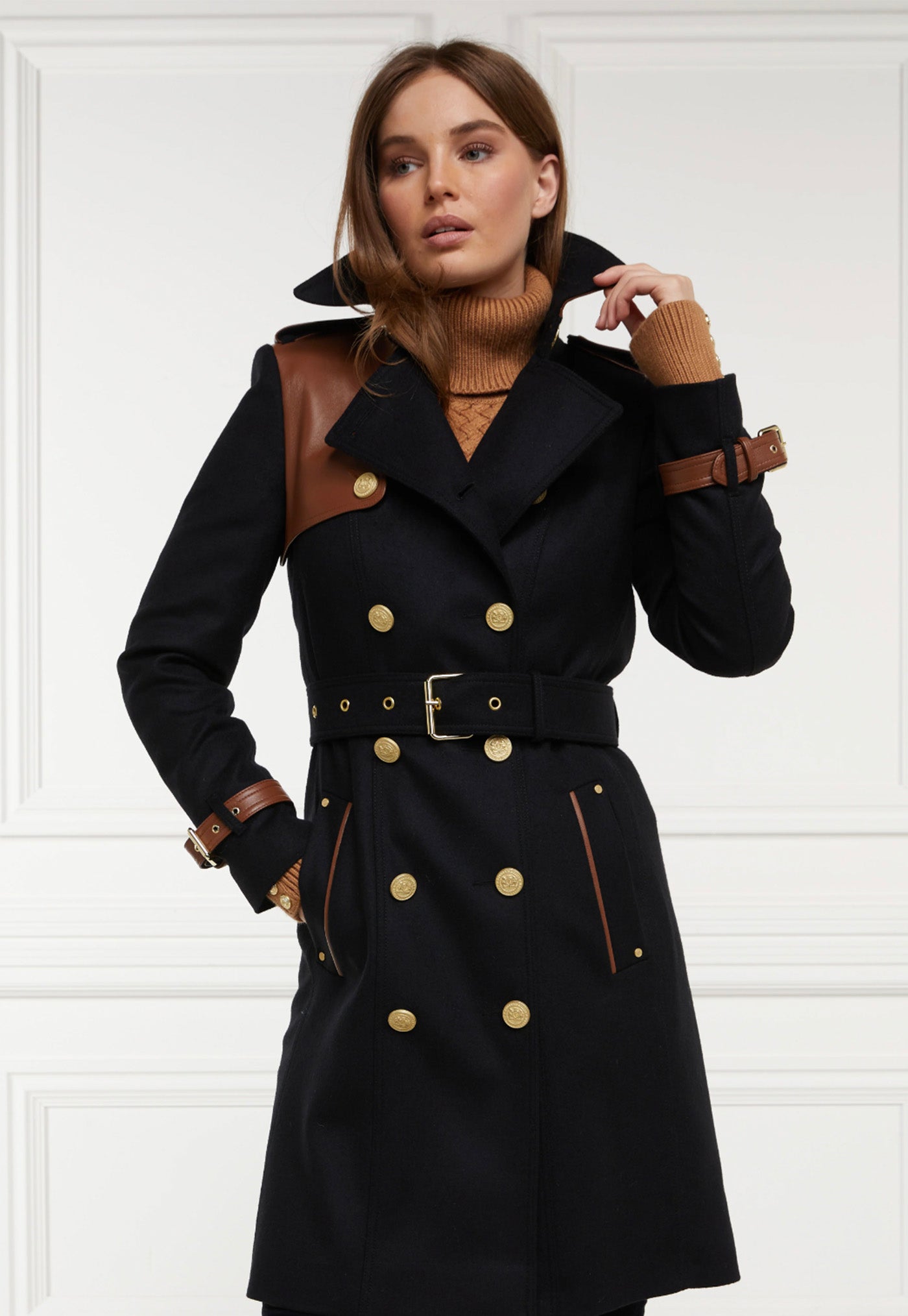 Marlborough Trench Coat - Black Tan sold by Angel Divine